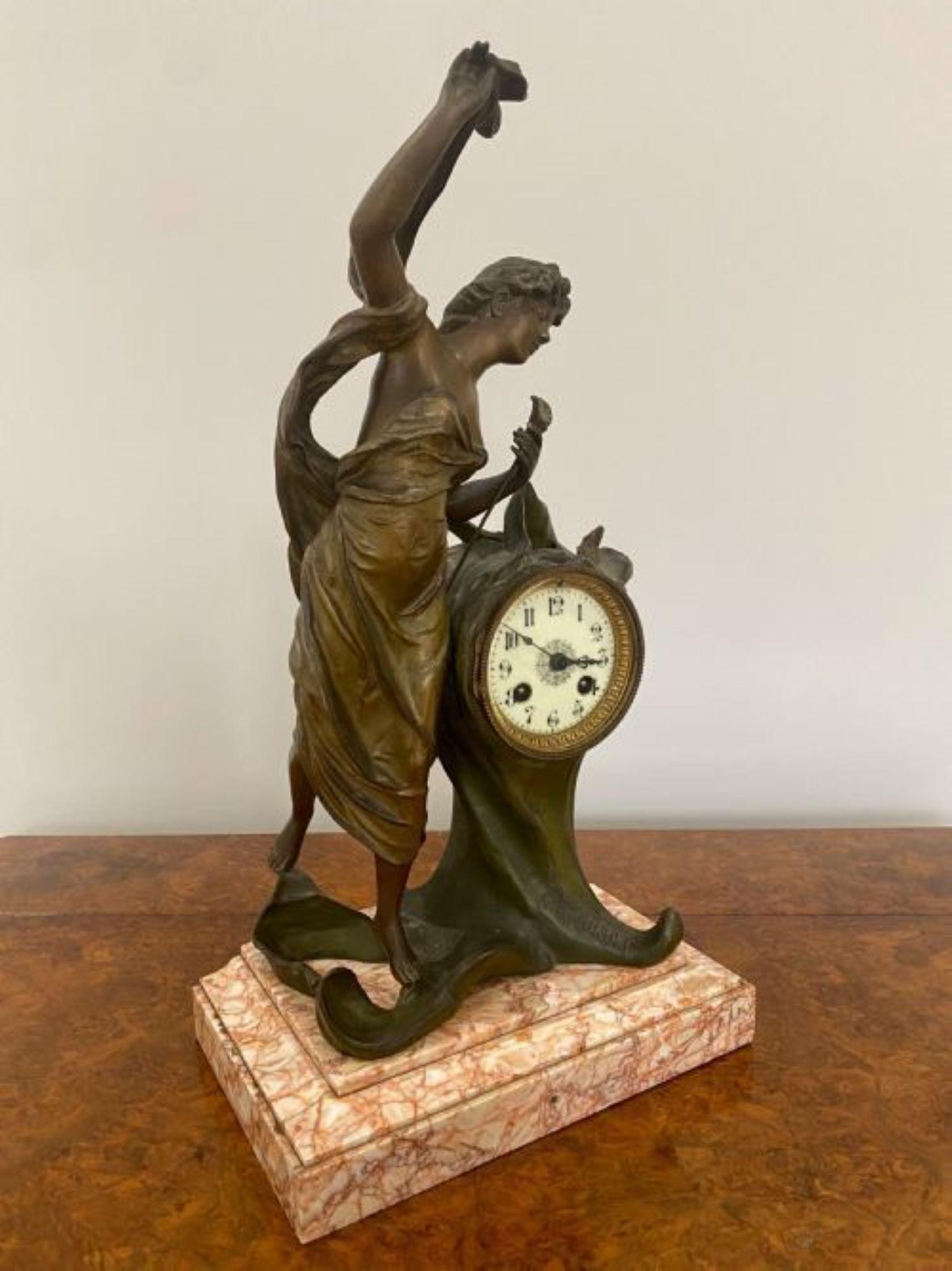 Quality Antique Art Nouveau French L'AURORE mantle clock In Good Condition For Sale In Ipswich, GB