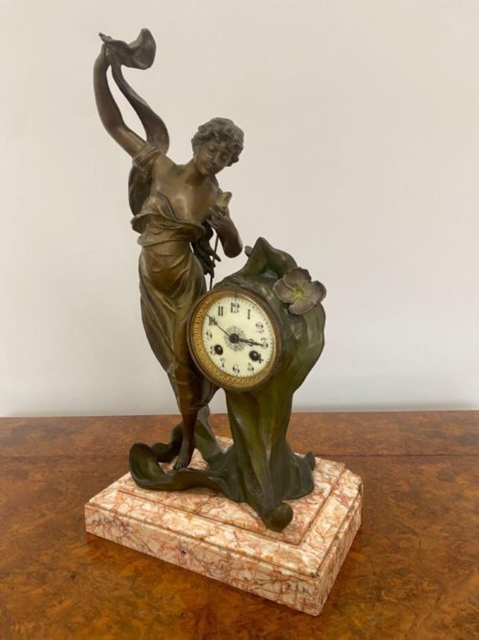 Bronze Quality Antique Art Nouveau French L'AURORE mantle clock For Sale
