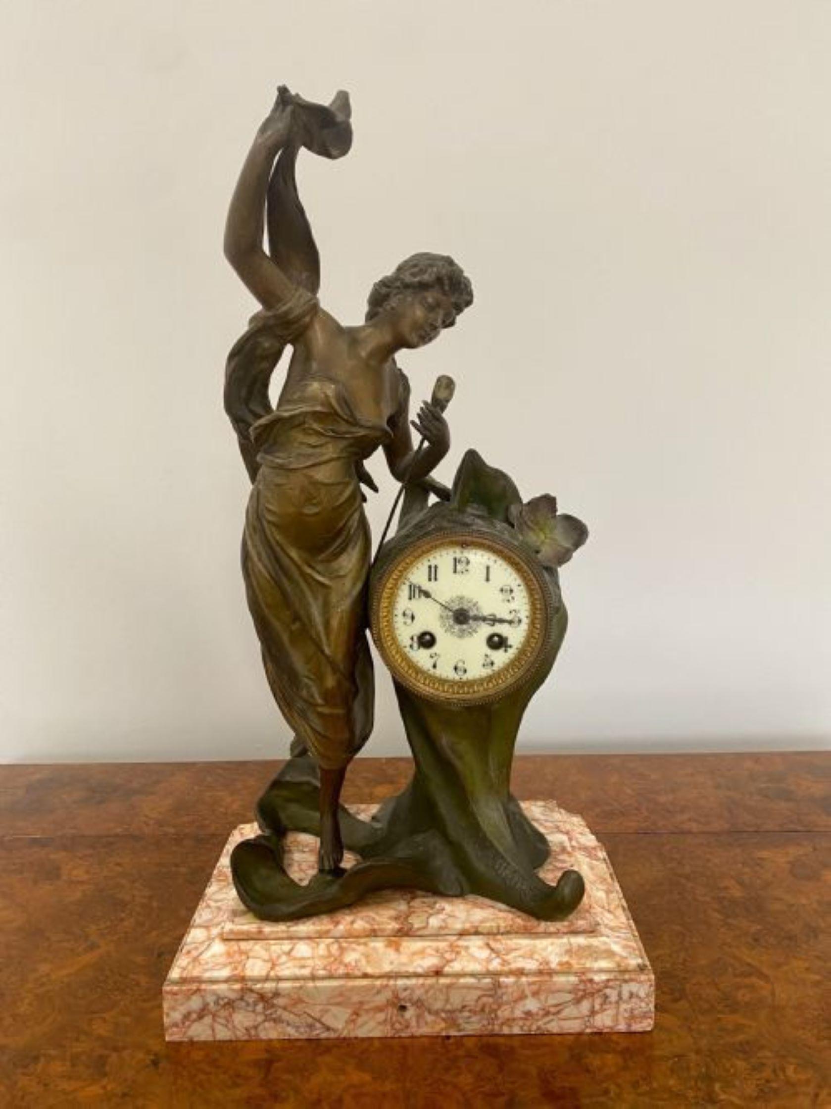 Quality Antique Art Nouveau French L'AURORE mantle clock For Sale 2