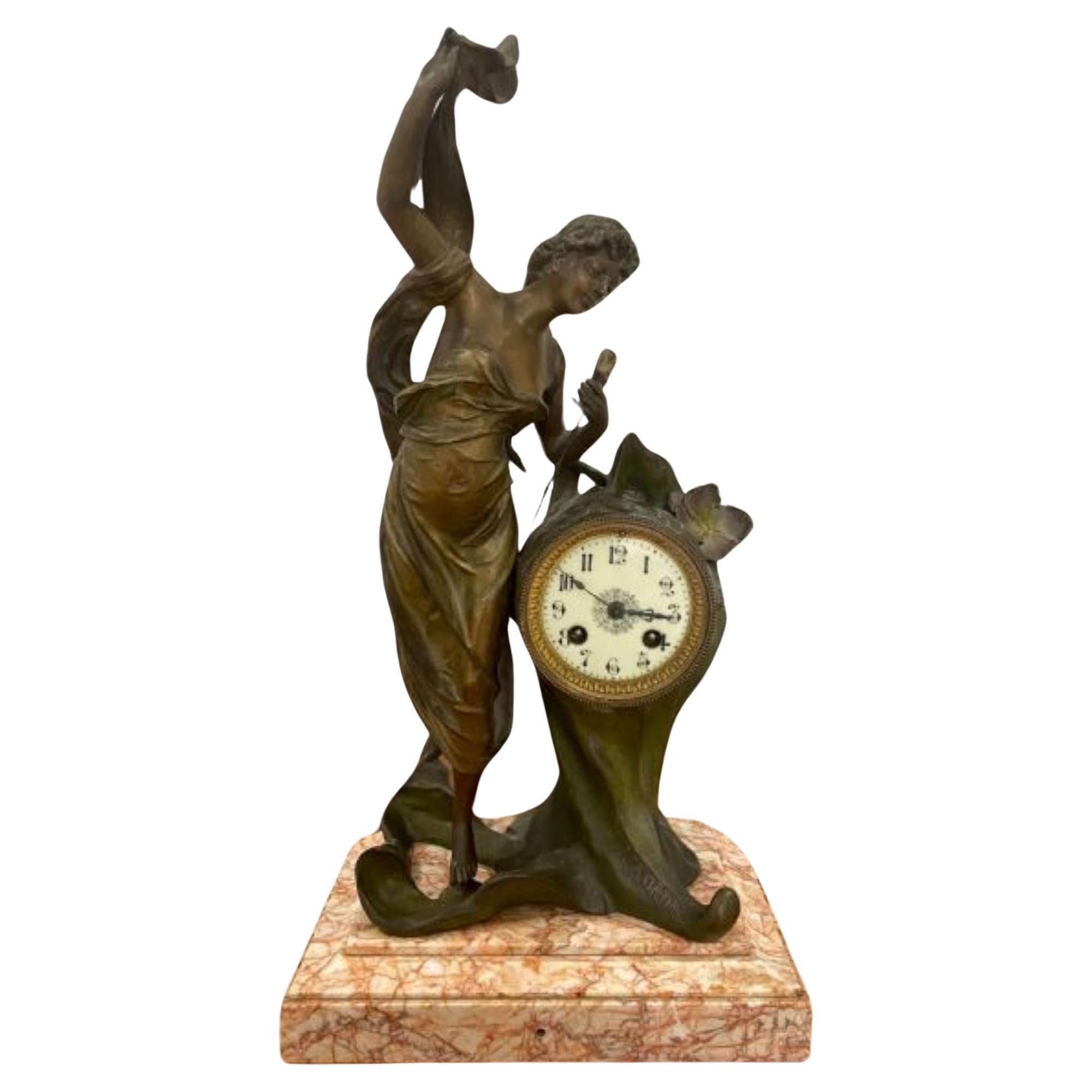 Quality Antique Art Nouveau French L'AURORE mantle clock For Sale