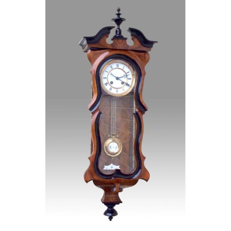 Victorian Quality Antique Black & Walnut Spring Vienna Clock by Gustav Becker For Sale