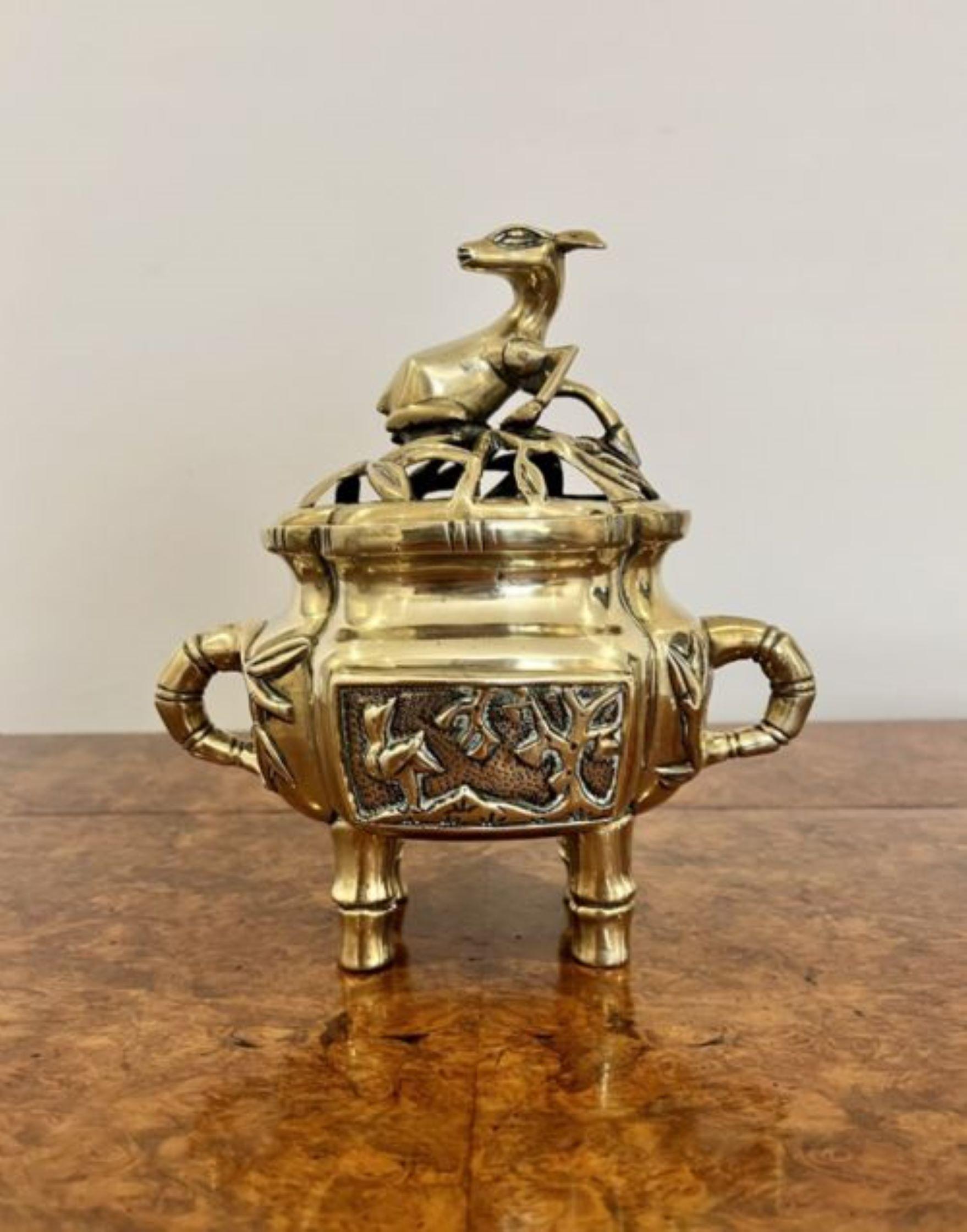 Quality antique brass Chinese lidded incense burner In Good Condition For Sale In Ipswich, GB