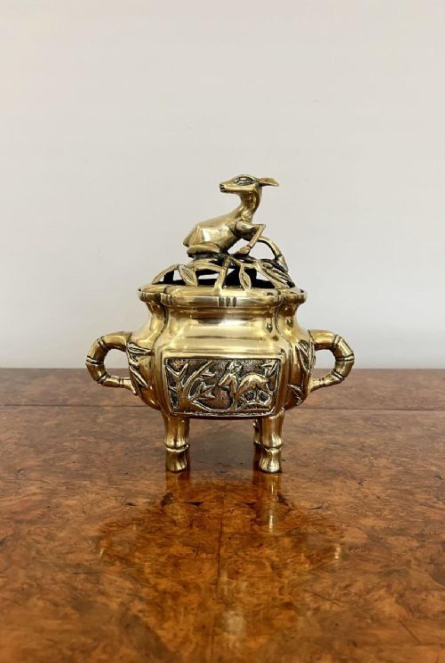 19th Century Quality antique brass Chinese lidded incense burner  For Sale