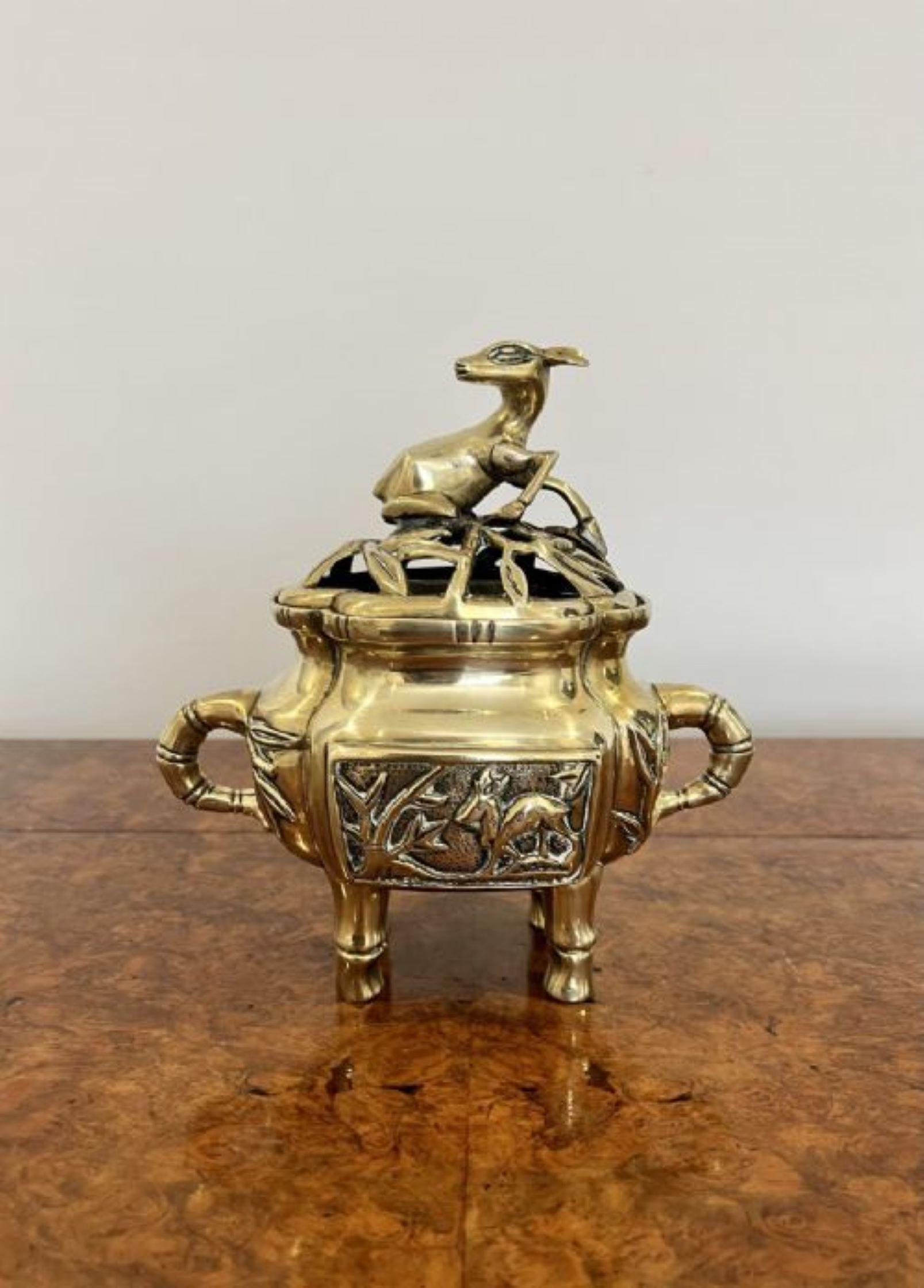 Brass Quality antique brass Chinese lidded incense burner  For Sale