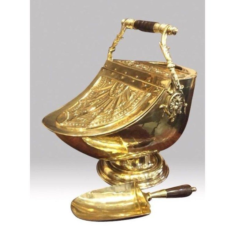 Quality Antique Brass Coal Scuttle Complete with Original Shovel at 1stDibs