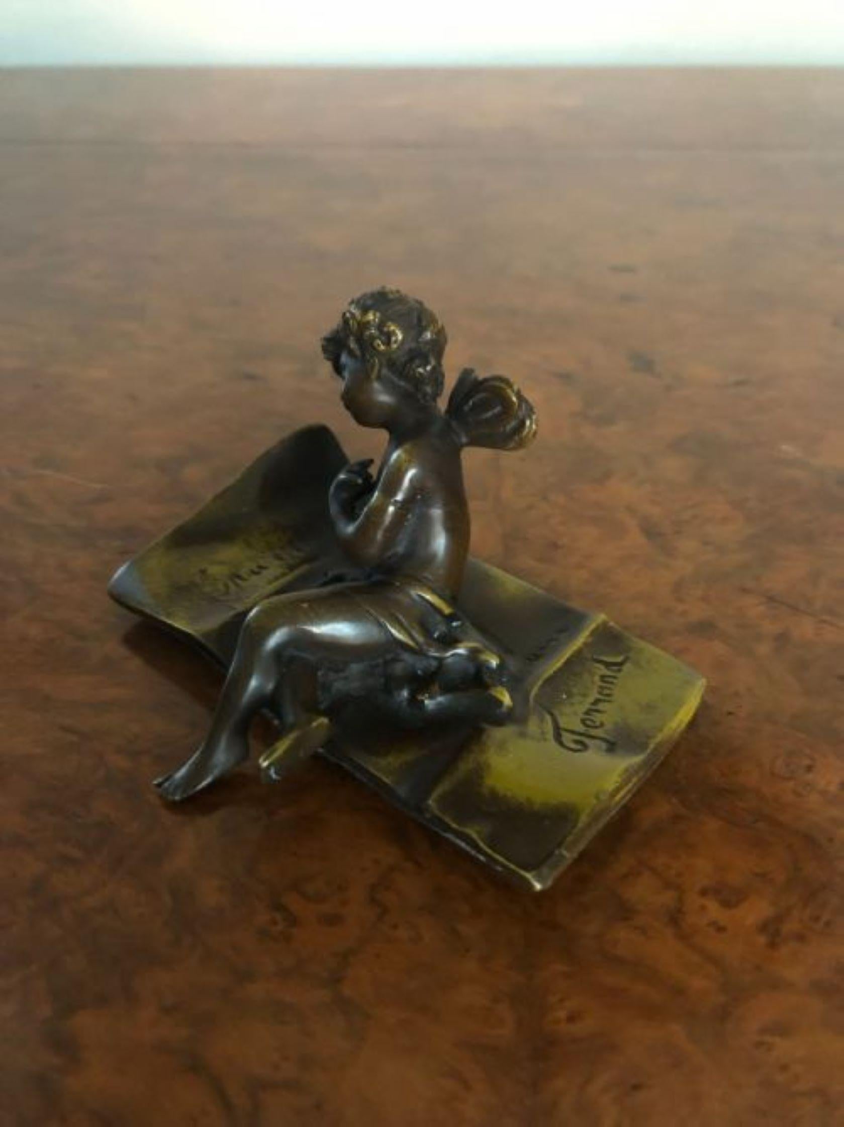 Quality Antique Bronze Cupid Figure Signed Ferrand In Good Condition For Sale In Ipswich, GB