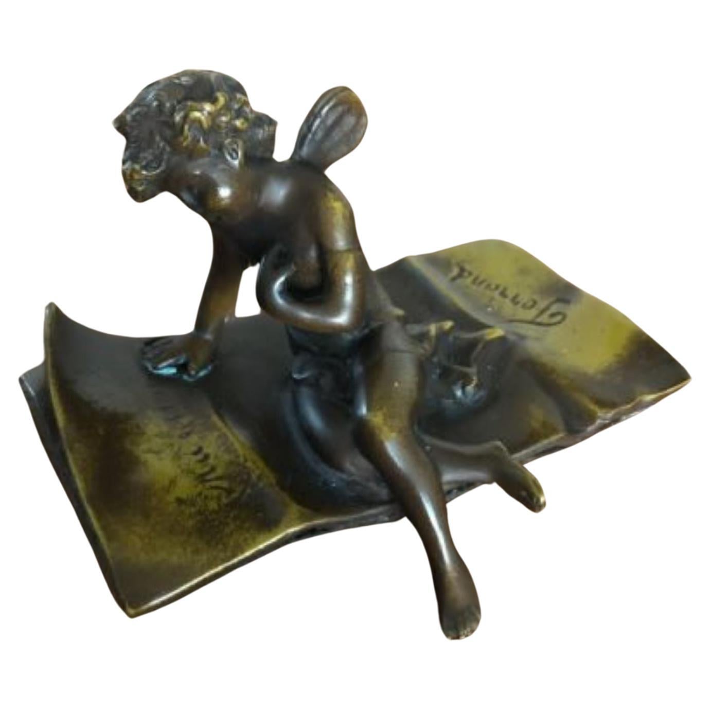 Quality Antique Bronze Cupid Figure Signed Ferrand For Sale