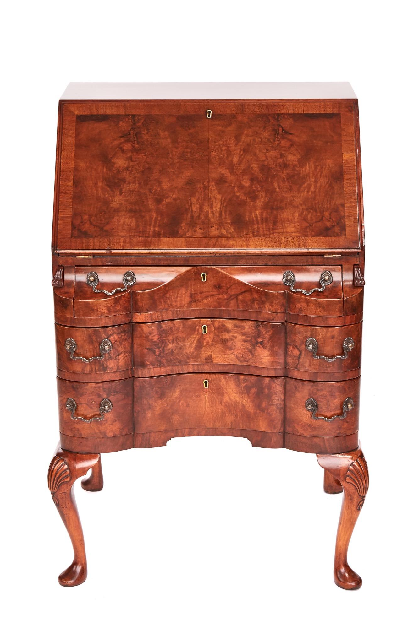 European Quality Antique Burr Walnut Bureau For Sale