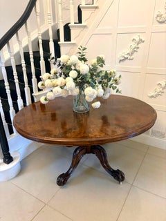Quality Antique Burr Walnut Oval 6 Seater Dining Table on Carved Pedestal Base