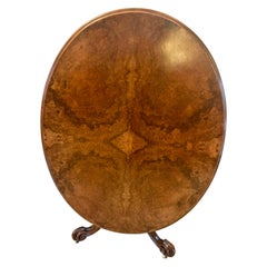 Quality Antique Burr Walnut Oval 6 Seater Dining Table on Carved Pedestal Base