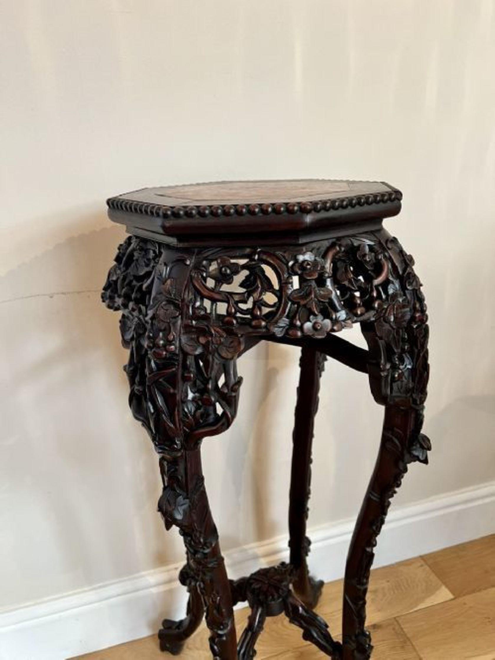 Quality antique carved hardwood Chinese stand  In Good Condition For Sale In Ipswich, GB