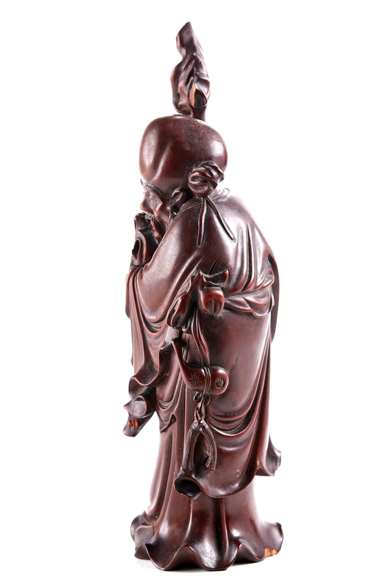 European Quality Antique Carved Hardwood Oriental Figure For Sale