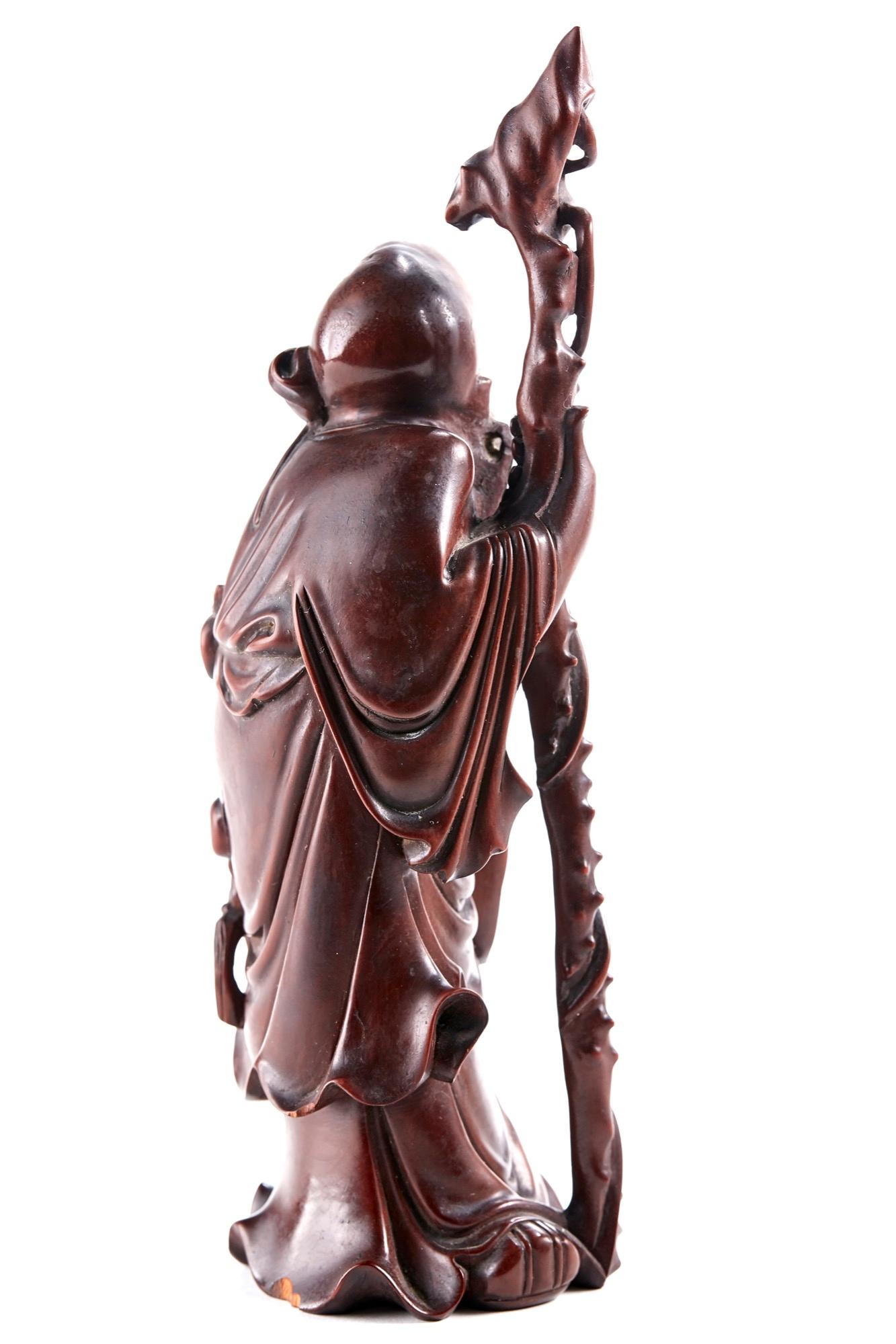 Quality Antique Carved Hardwood Oriental Figure In Excellent Condition For Sale In Stutton, GB