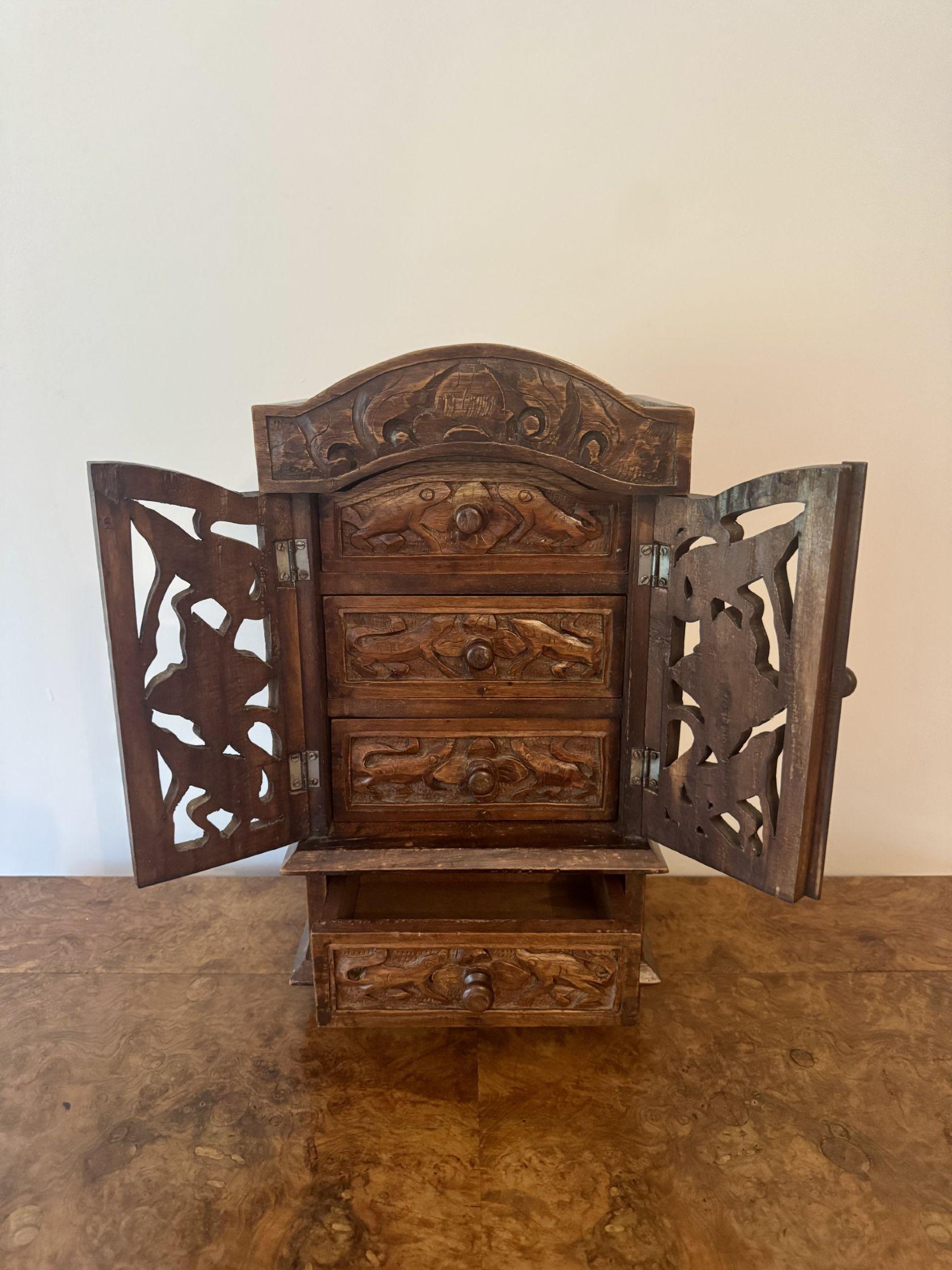 20th Century Quality antique carved oak table top cabinet For Sale