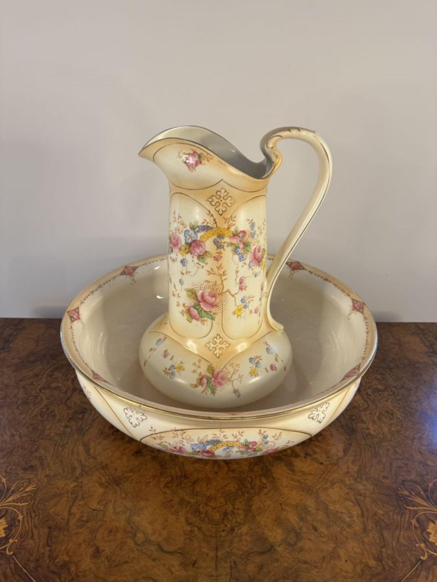 Juego de jarra y cuenco antiguos de calidad Crown Devon en venta 2