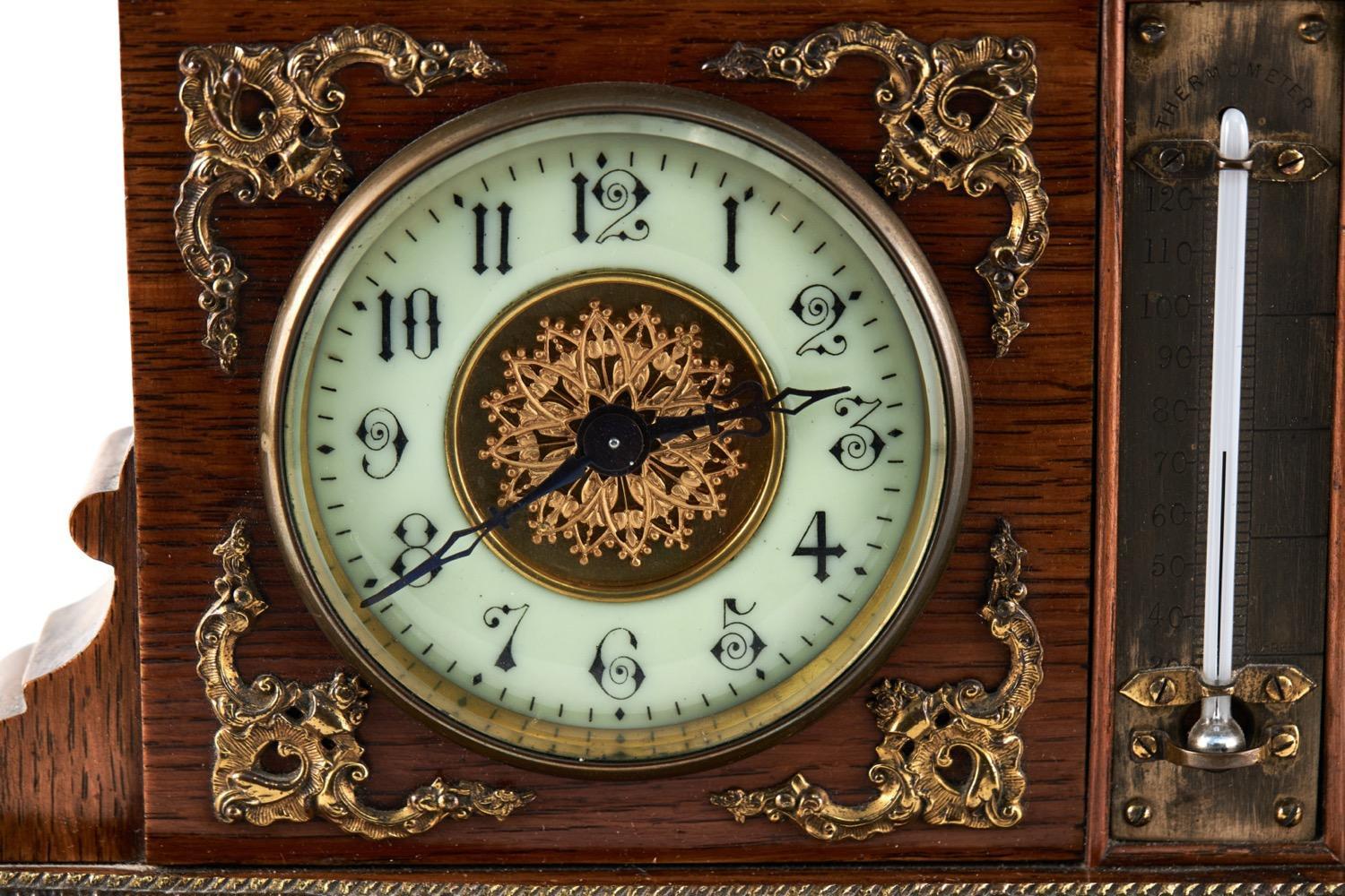Quality Antique Desk Clock & Barometer Set For Sale 2