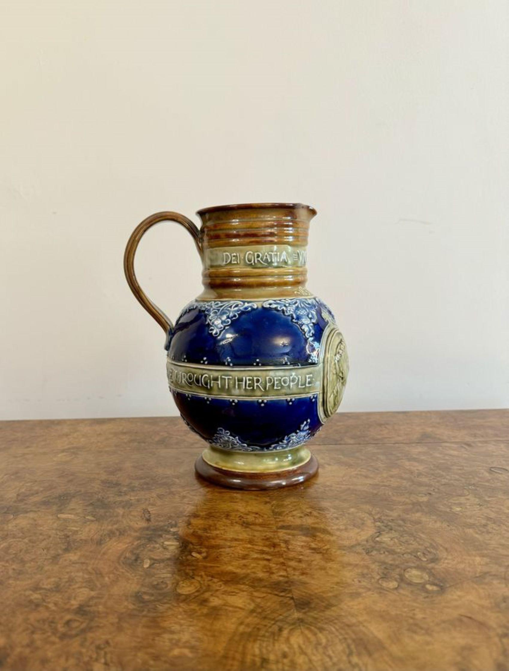 Ceramic Quality antique Doulton Lambeth Queen Victoria jubilee jug  For Sale