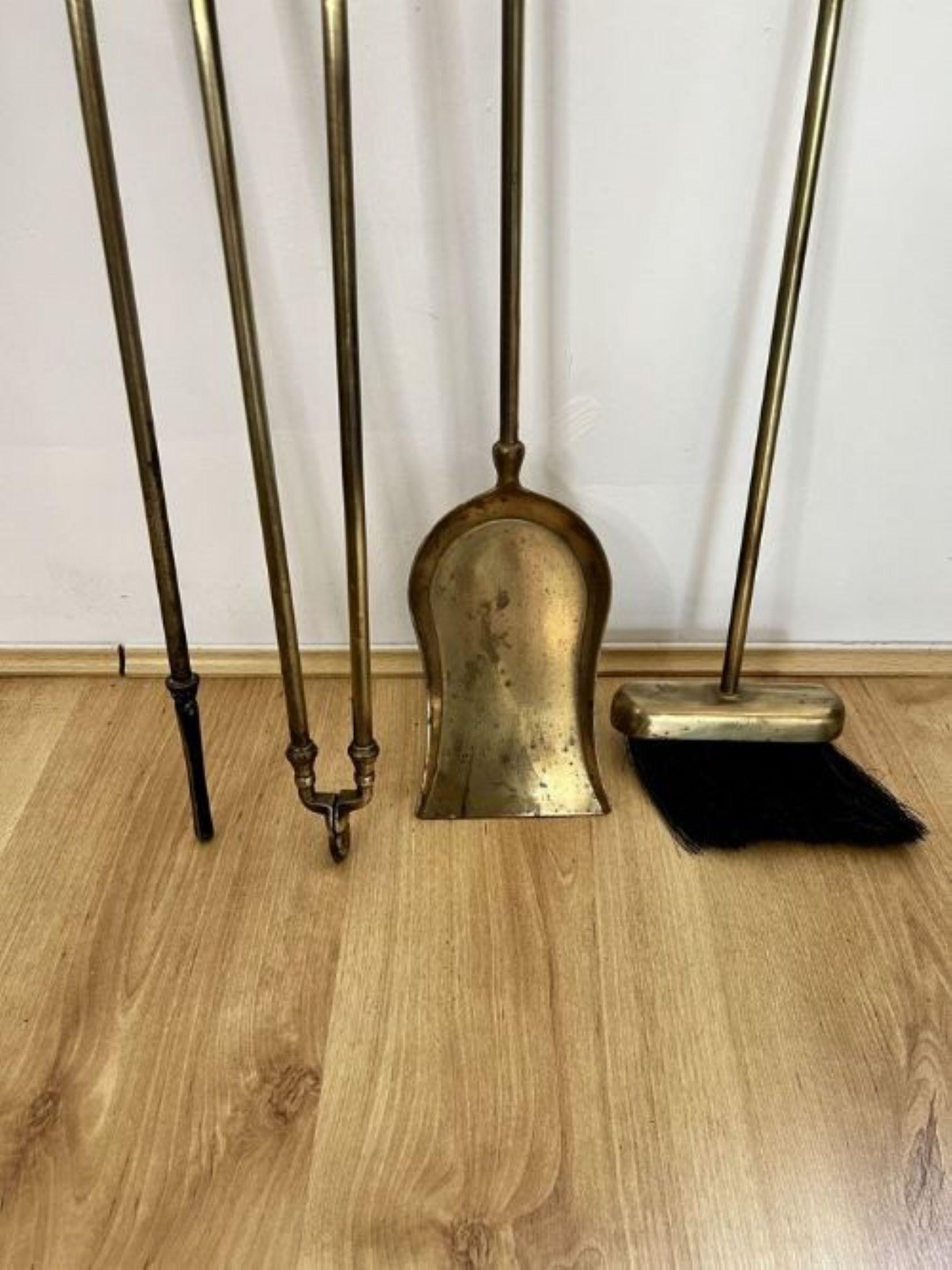 Quality antique Edwardian brass companion set and stand  In Good Condition In Ipswich, GB