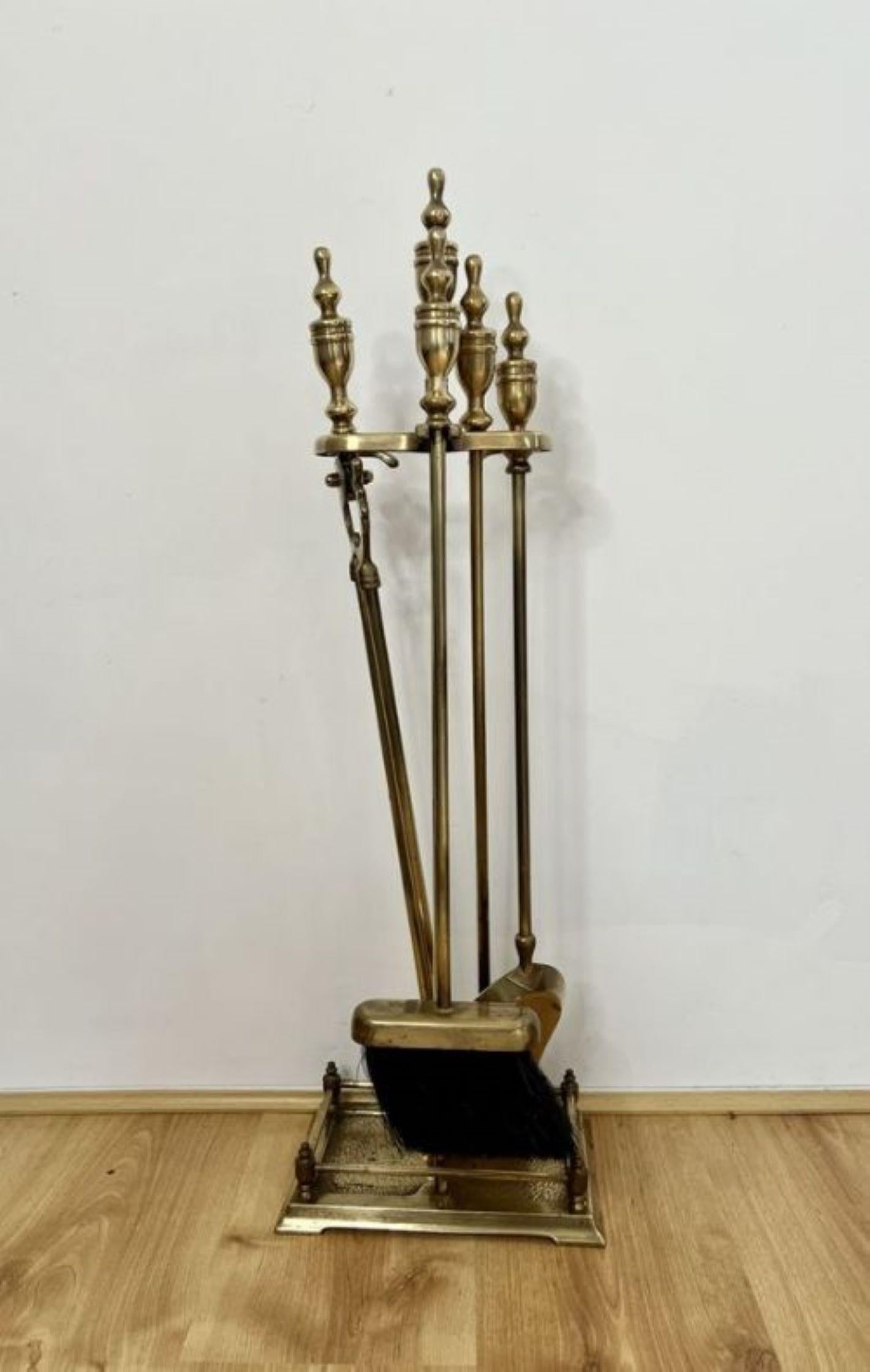 Quality antique Edwardian brass companion set and stand  2