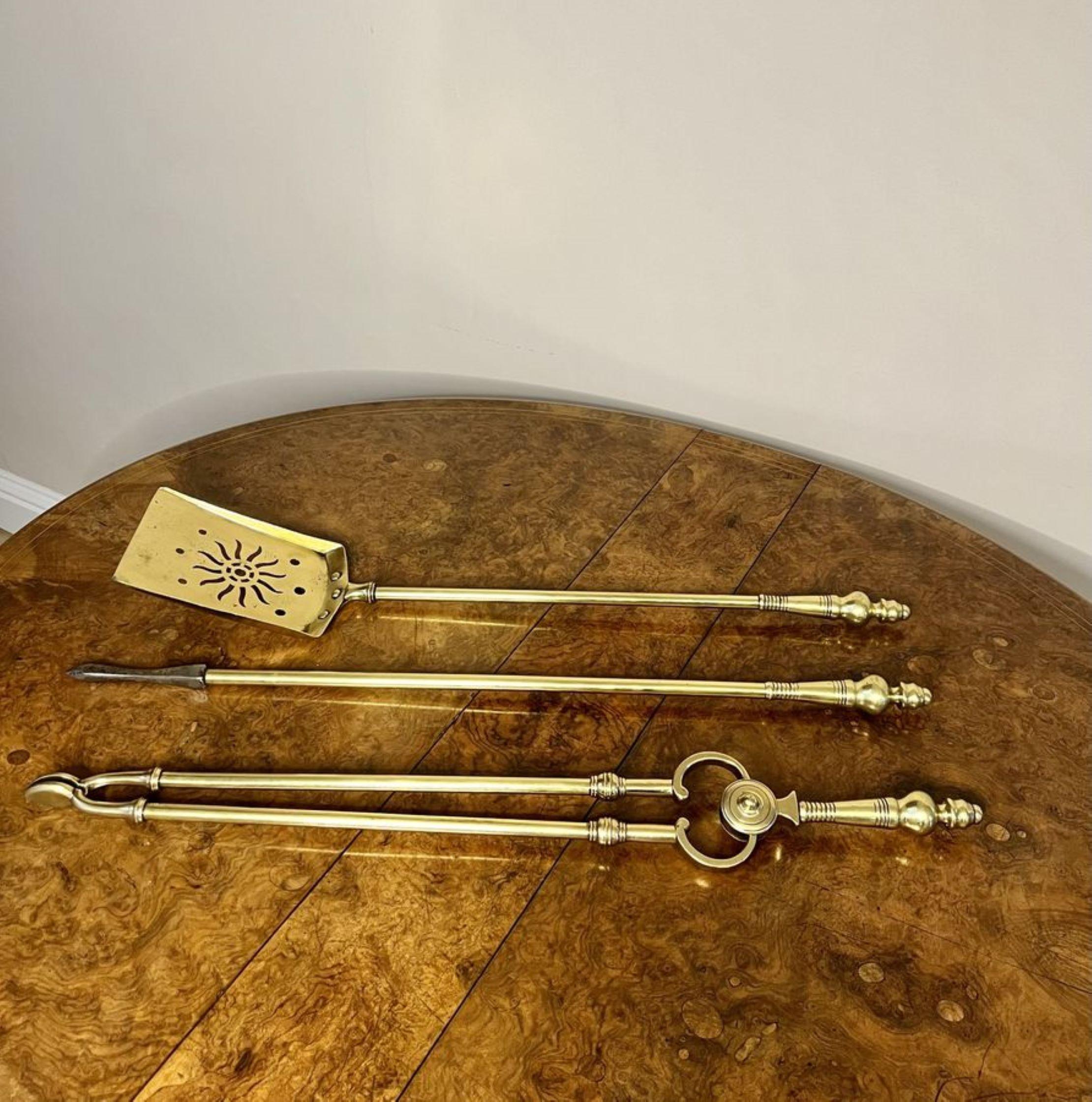 20th Century Quality antique Edwardian brass fire irons  For Sale