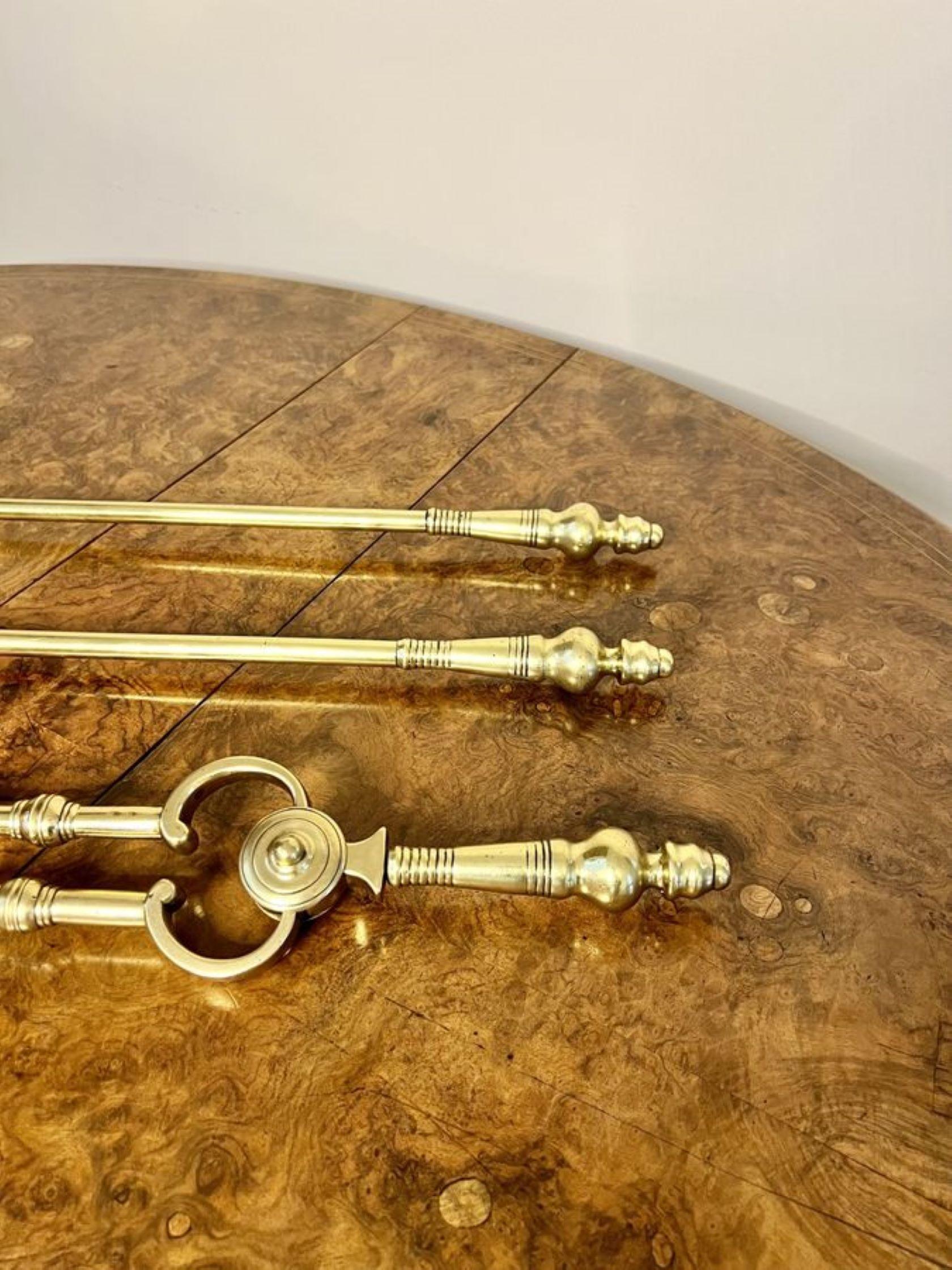 Brass Quality antique Edwardian brass fire irons  For Sale