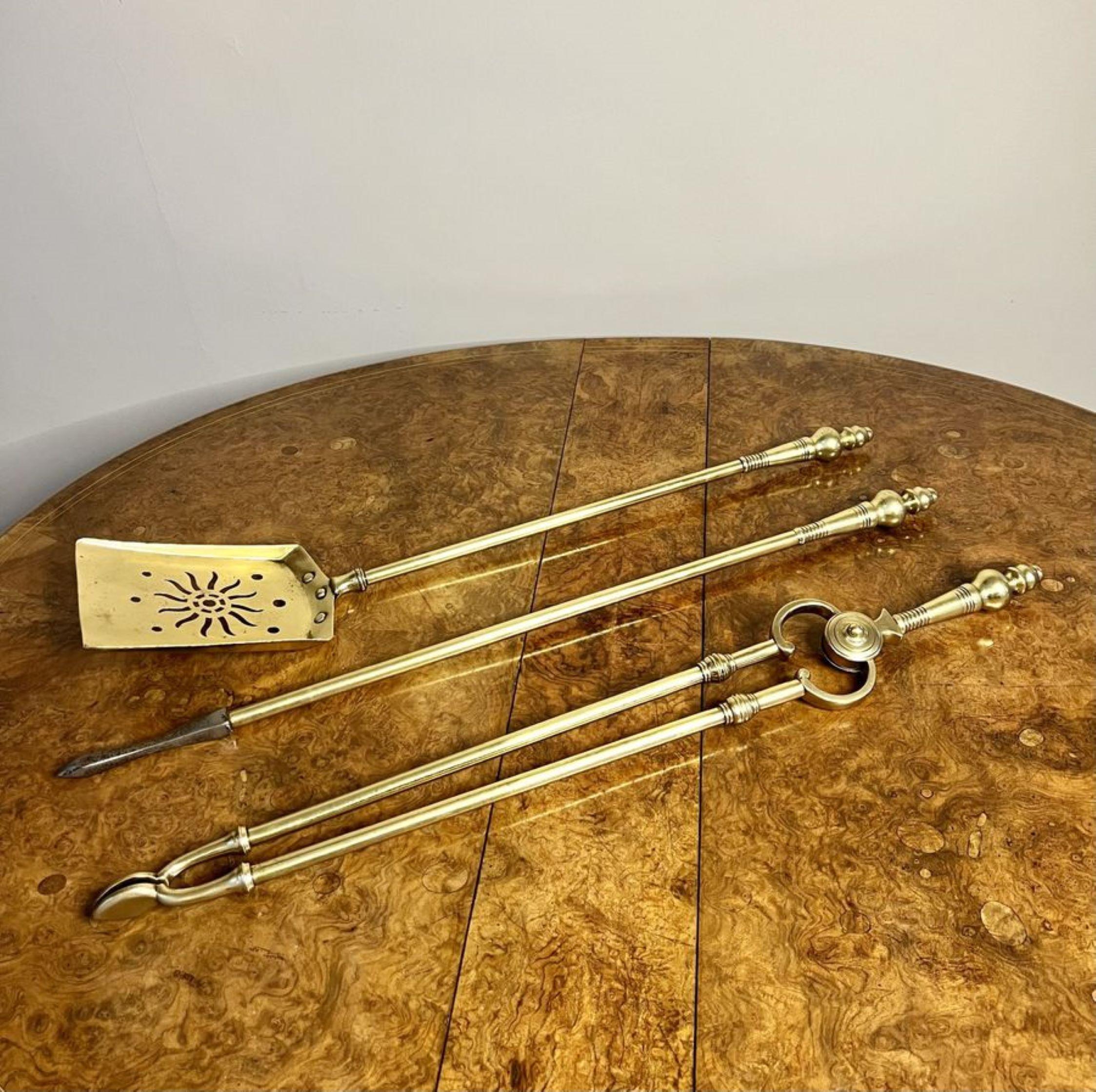Quality antique Edwardian brass fire irons  For Sale 1