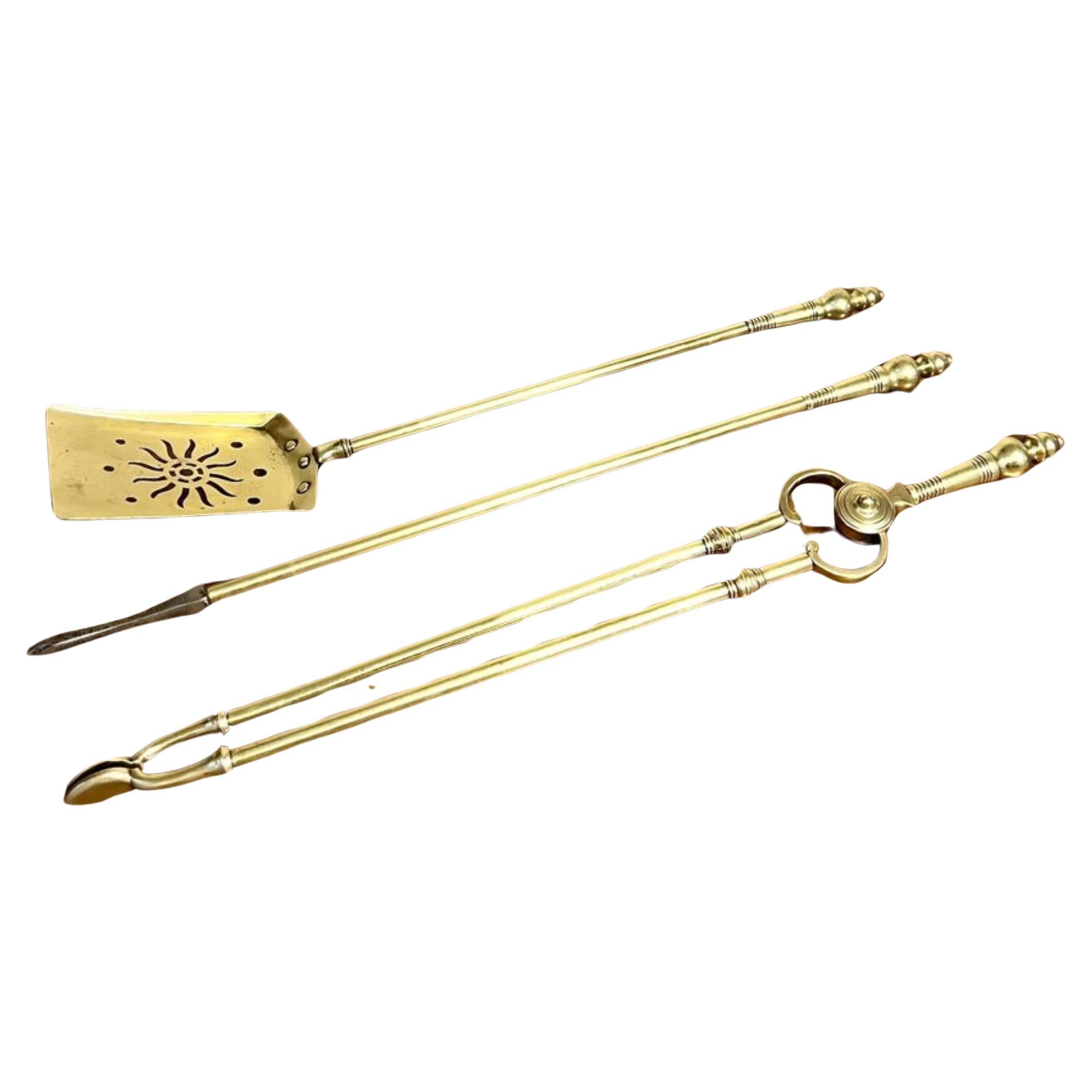Quality antique Edwardian brass fire irons  For Sale