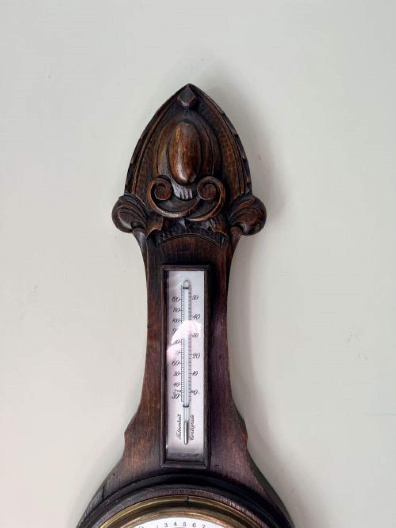 Quality antique Edwardian carved oak aneroid barometer  In Good Condition In Ipswich, GB
