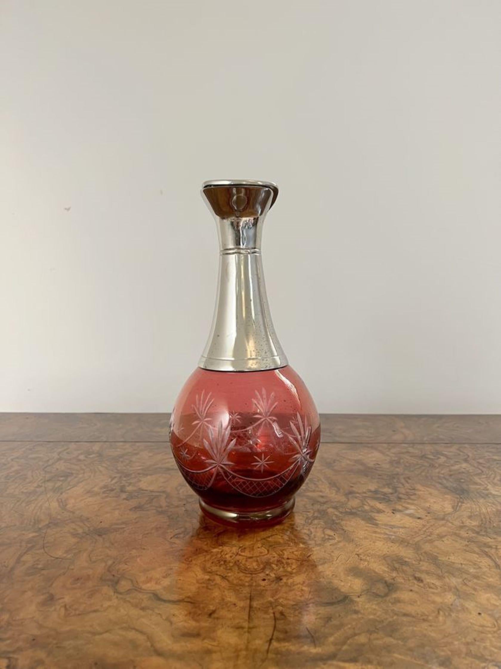 20th Century Quality antique Edwardian cranberry glass wine decanter  For Sale