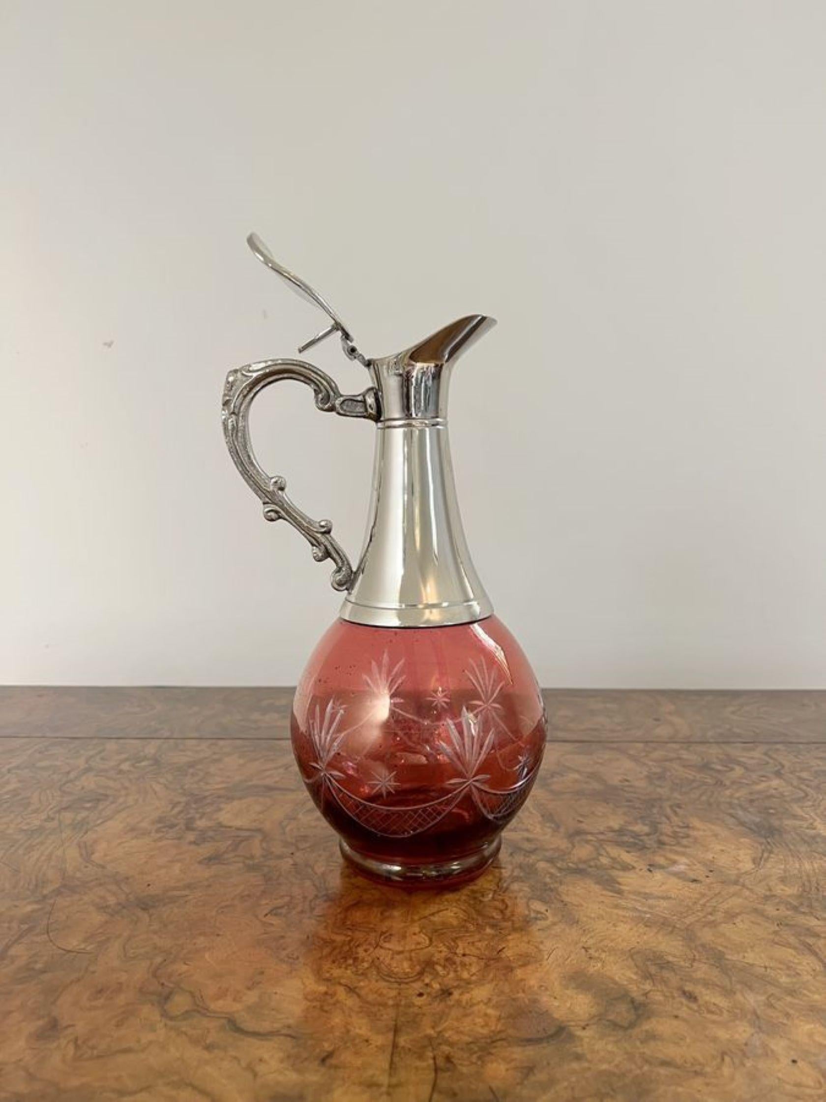 Glass Quality antique Edwardian cranberry glass wine decanter  For Sale