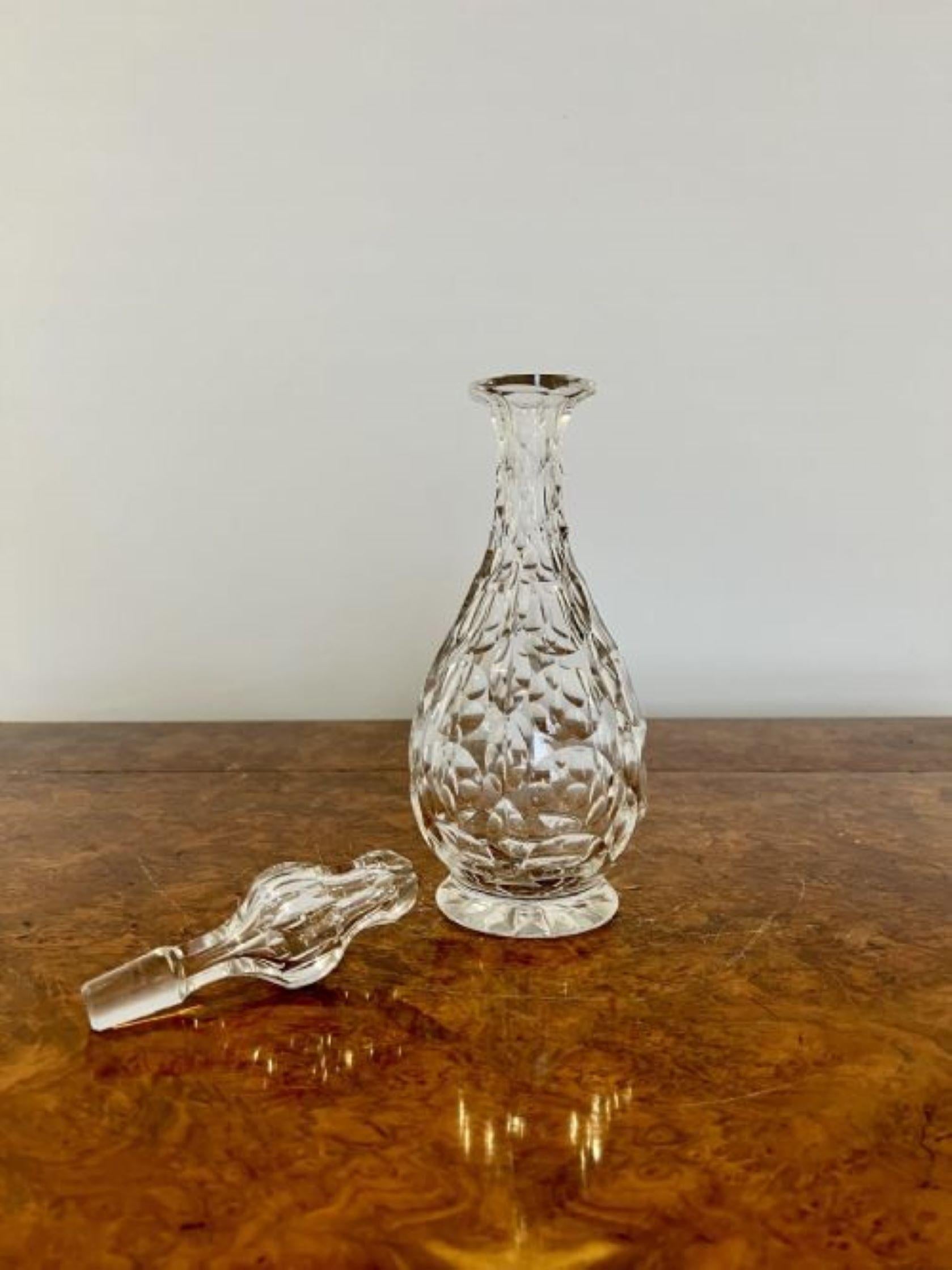 Quality antique Edwardian cut glass bell shaped decanter having a quality antique Edwardian cut glass decanter with the original stopper 