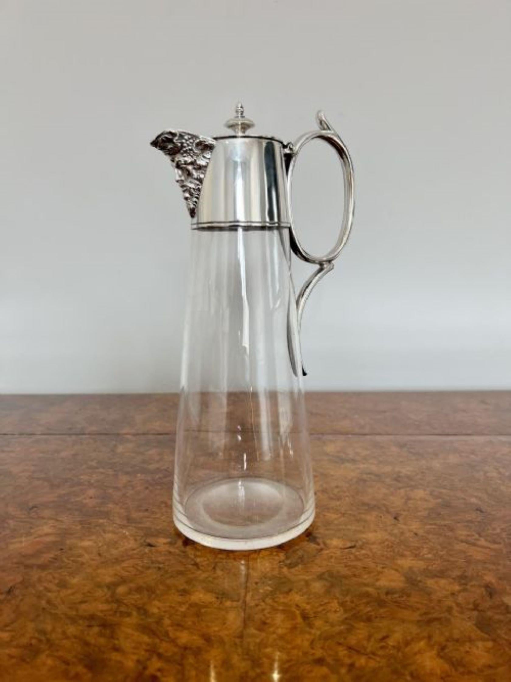 20th Century Quality antique Edwardian glass and silver plated claret jug  For Sale