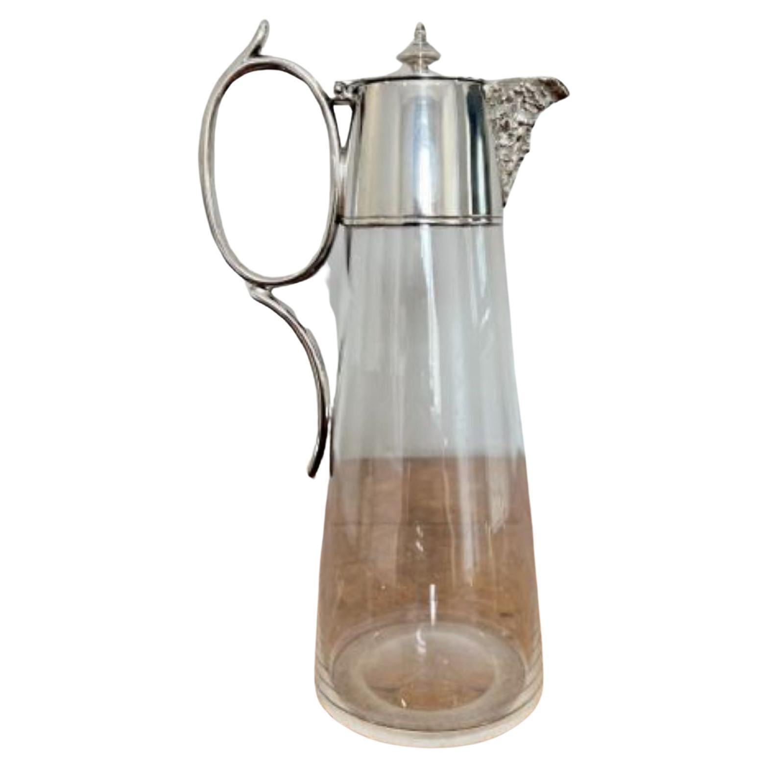 Quality antique Edwardian glass and silver plated claret jug  For Sale