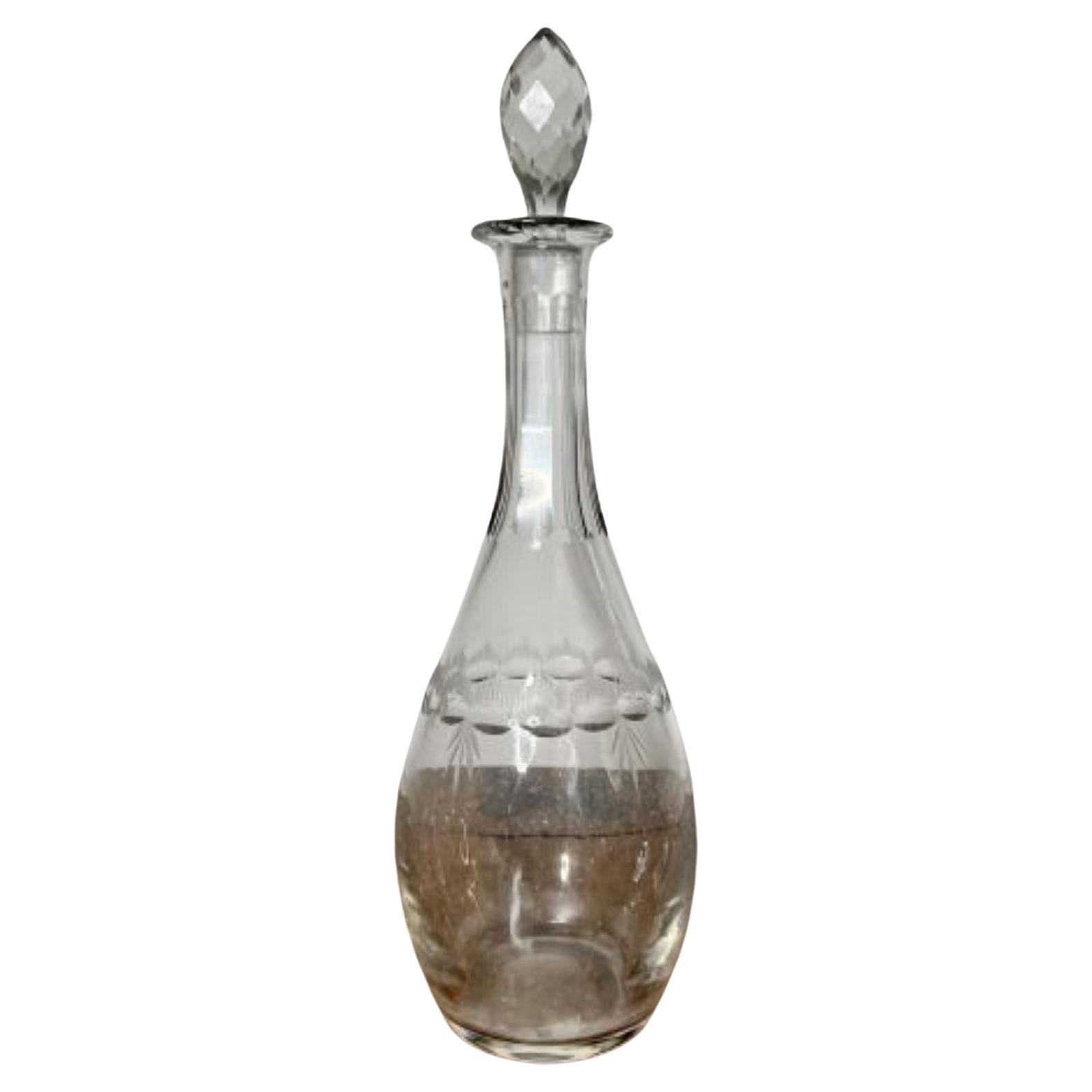 Decantador de cristal eduardiano antiguo de calidad