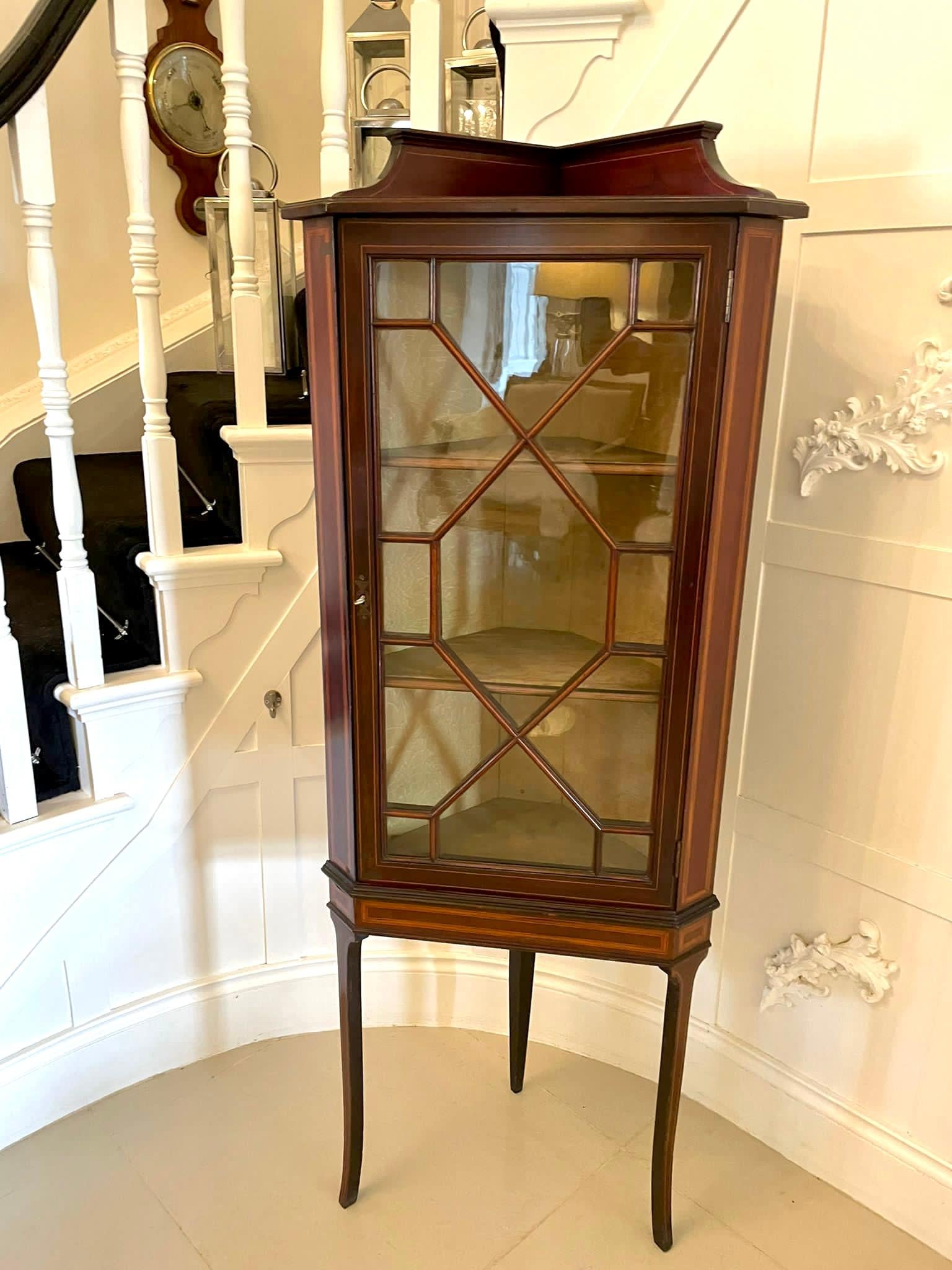 Quality Antique Edwardian Inlaid Mahogany Corner Display Cabinet 4