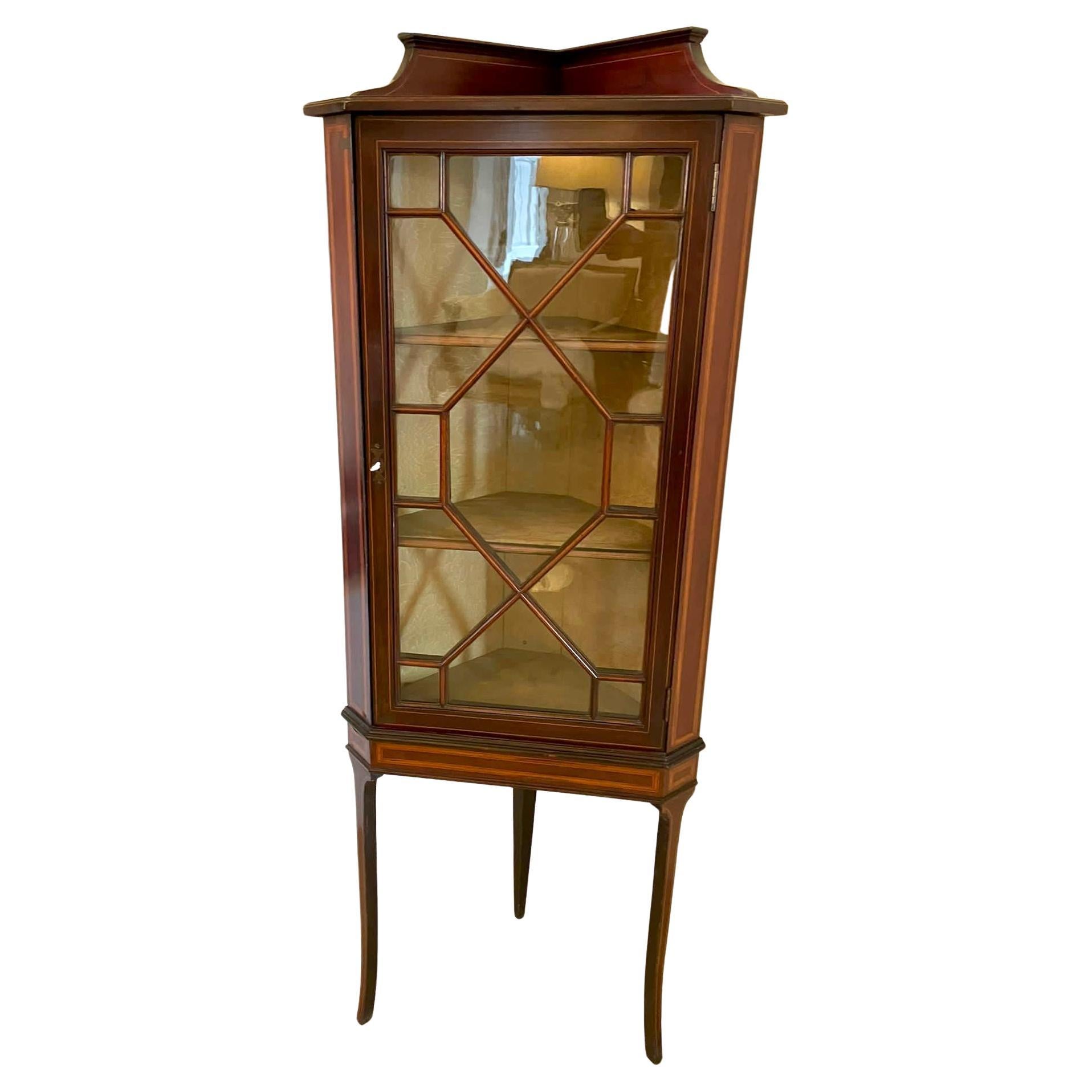Quality Antique Edwardian Inlaid Mahogany Corner Display Cabinet