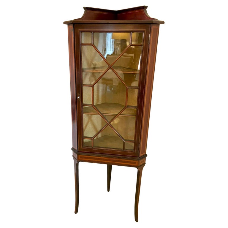 Quality Antique Edwardian Inlaid Mahogany Corner Display For