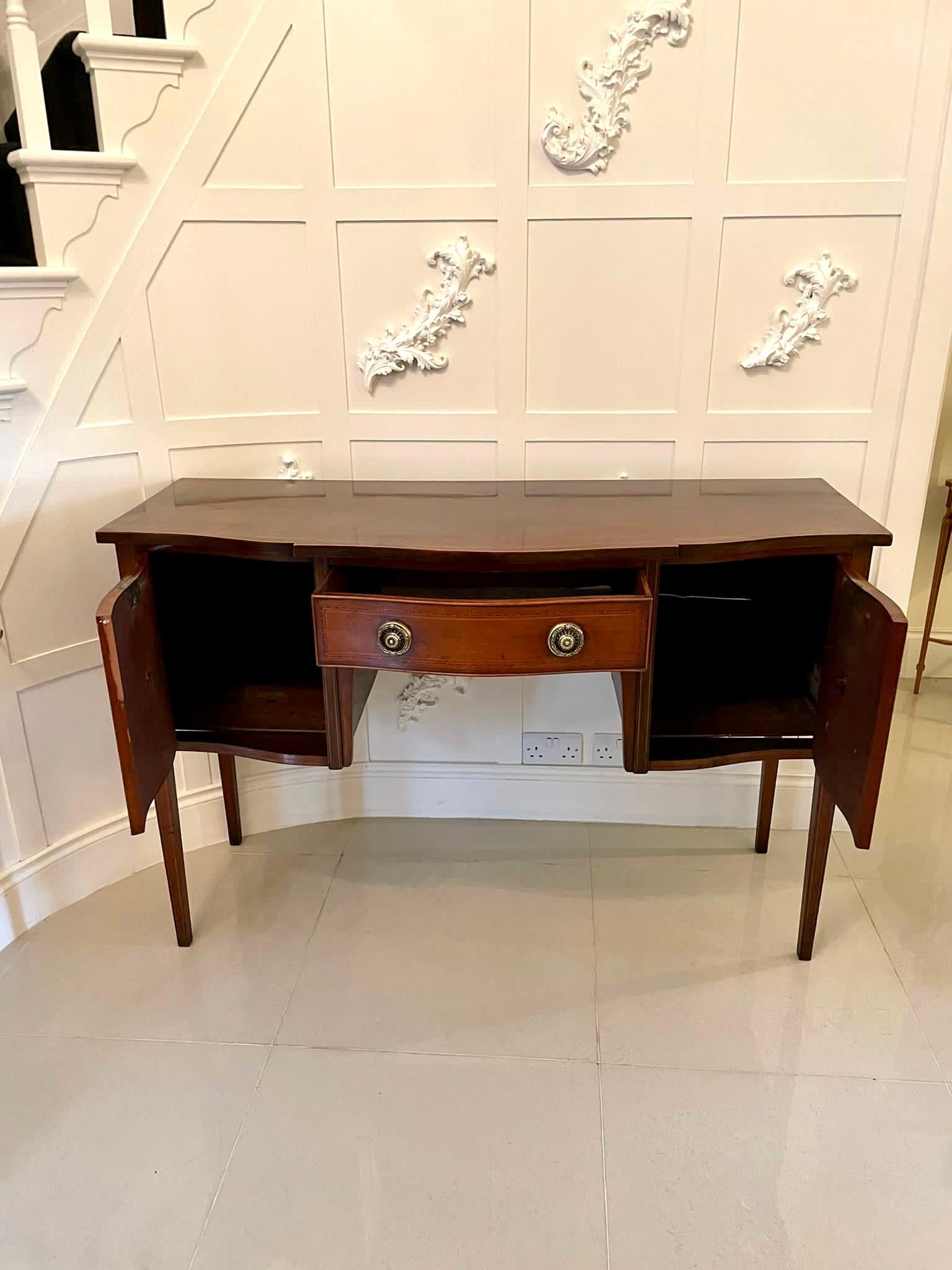 ​​Quality Antique Edwardian Inlaid Mahogany Serpentine Shaped Sideboard For Sale 2