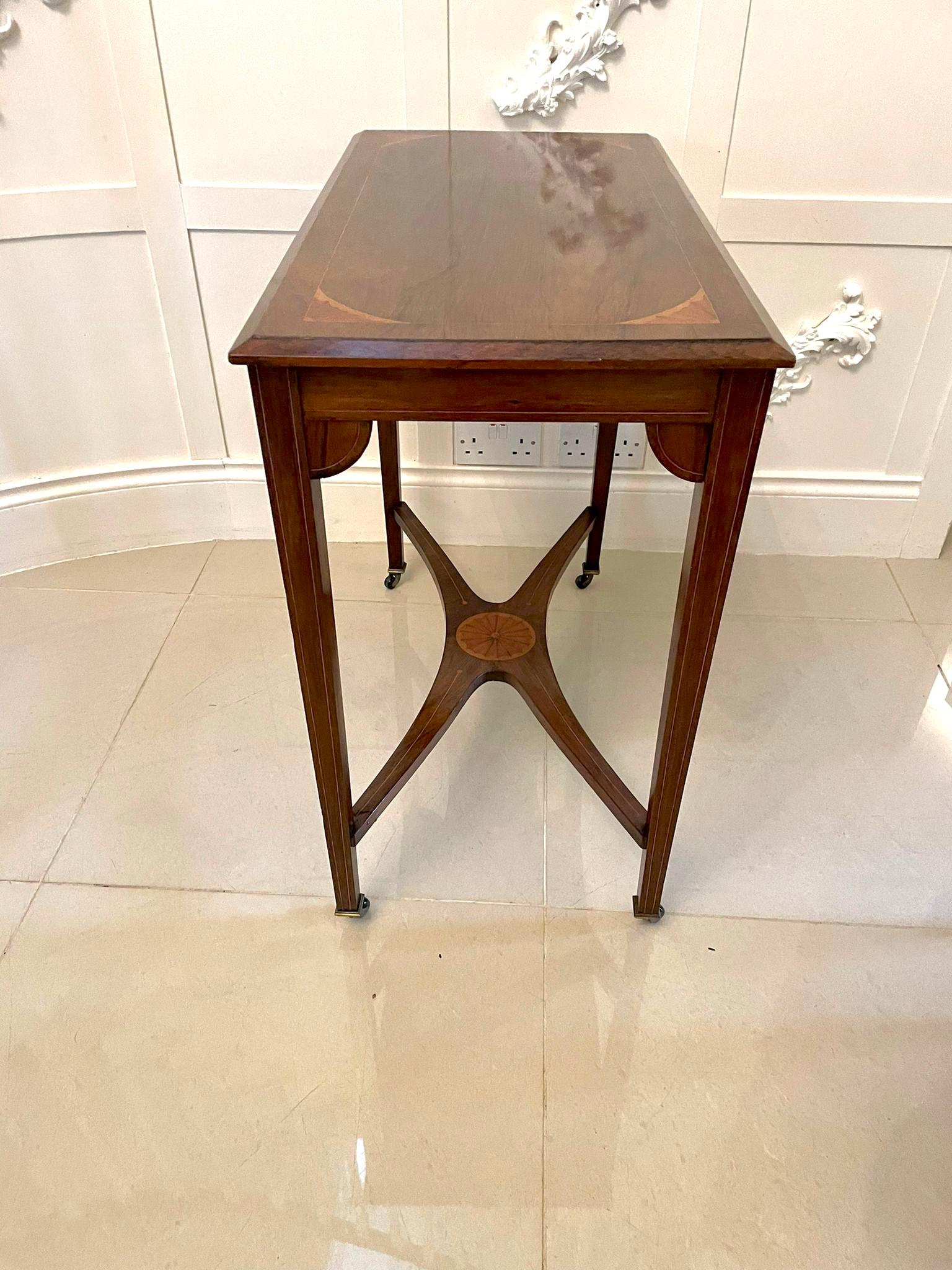 English Quality Antique Edwardian Inlaid Rosewood Side/Lamp Table