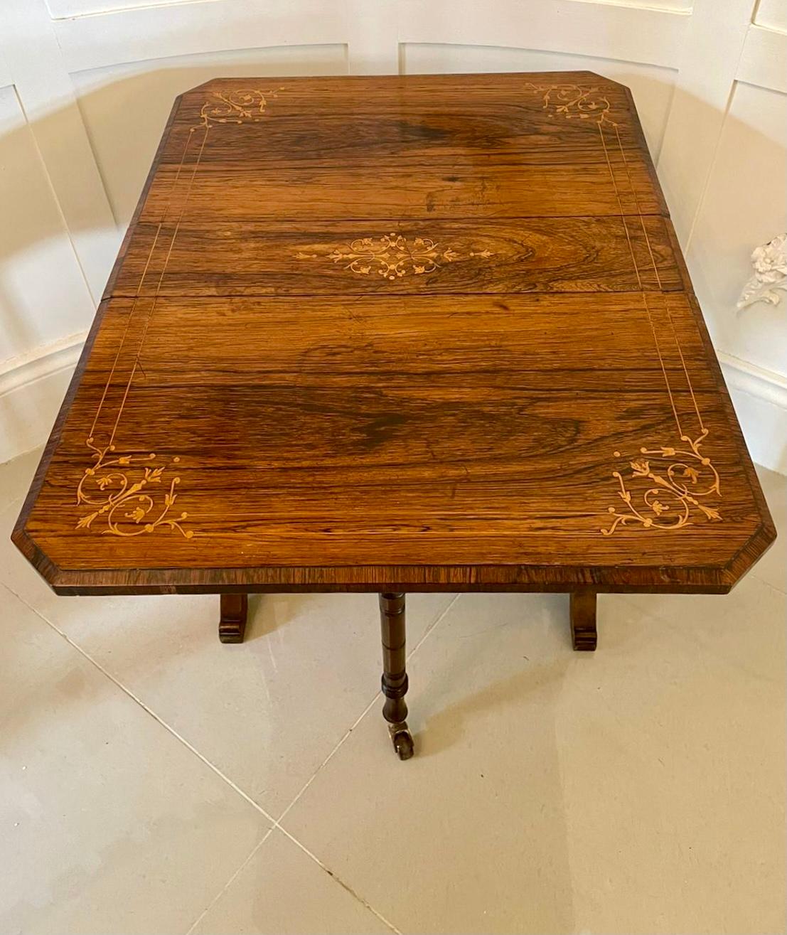 Table Sutherland édouardienne ancienne de qualité en bois de rose marqueté en vente 5