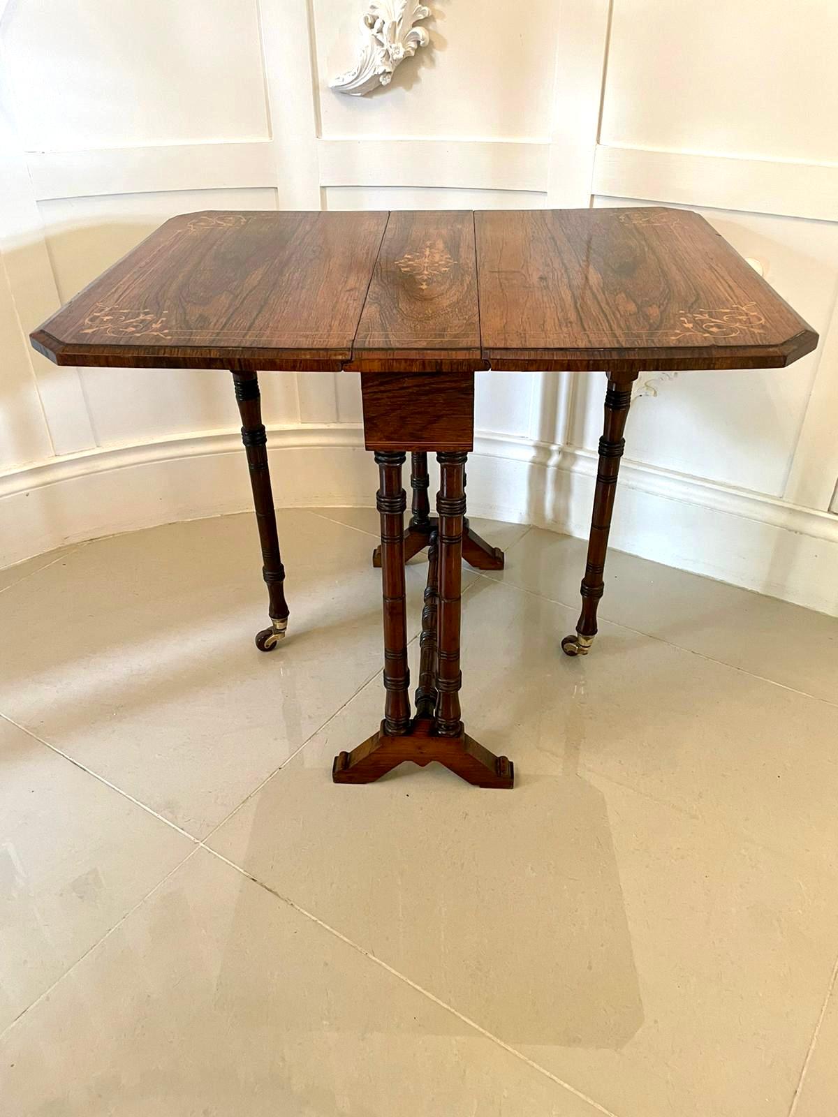 Quality Antique Edwardian Inlaid Rosewood Sutherland Table In Good Condition For Sale In Suffolk, GB