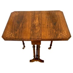 Table Sutherland édouardienne ancienne de qualité en bois de rose marqueté
