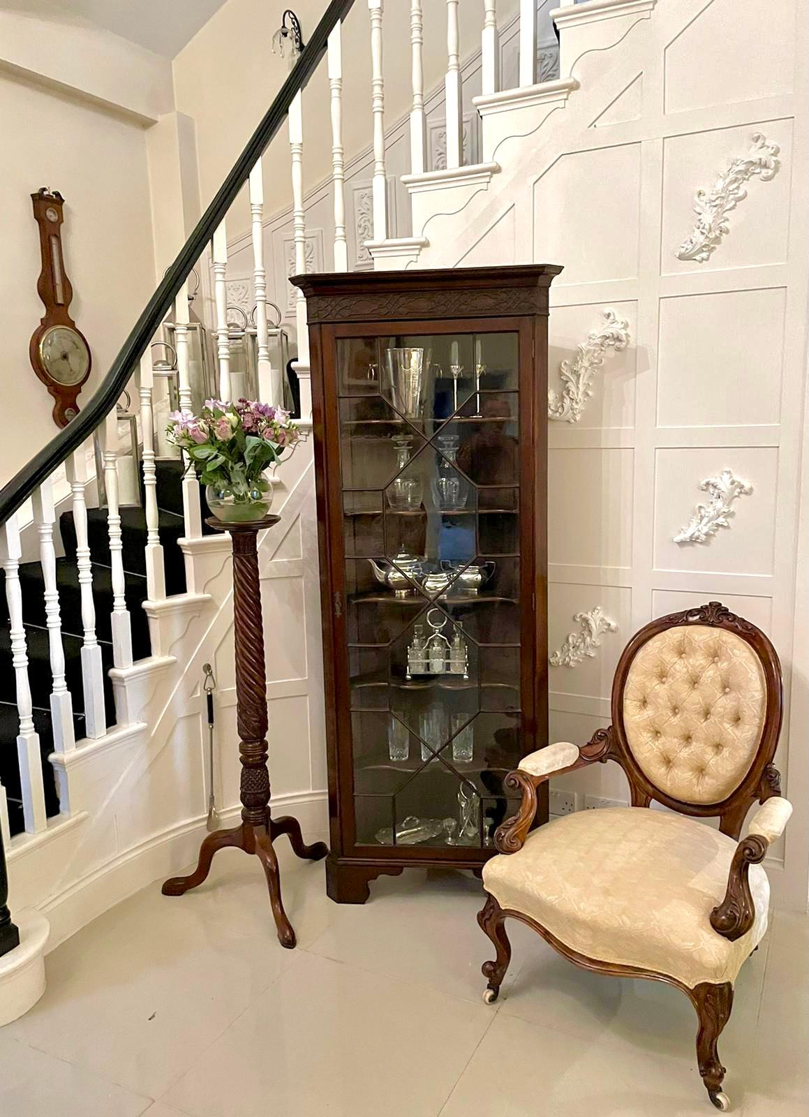 Early 20th Century Quality Antique Edwardian Mahogany Corner Display Cabinet For Sale