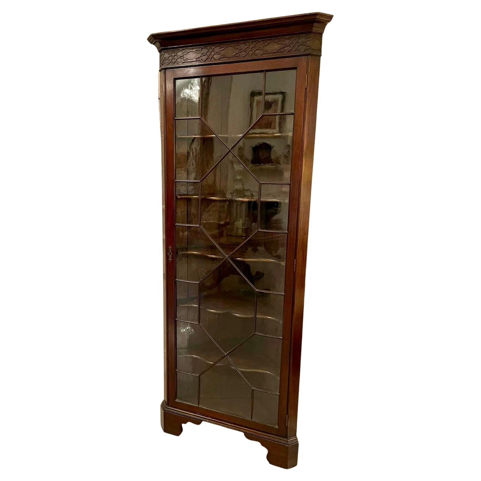 Quality Antique Edwardian Mahogany Corner Display Cabinet For Sale