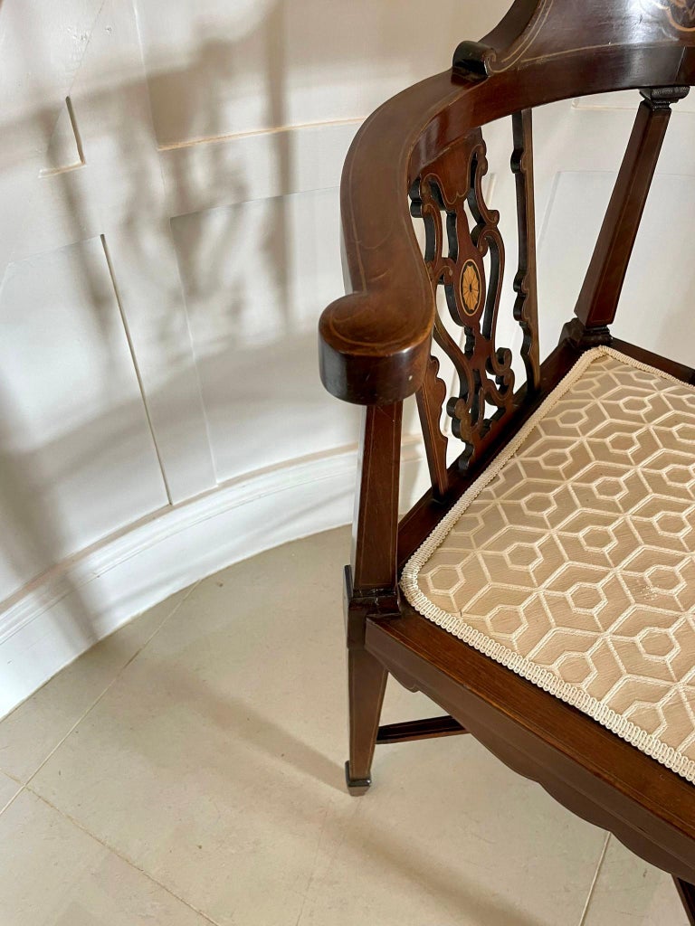 Quality Antique Edwardian Mahogany Inlaid Corner Chair For Sale at 1stDibs