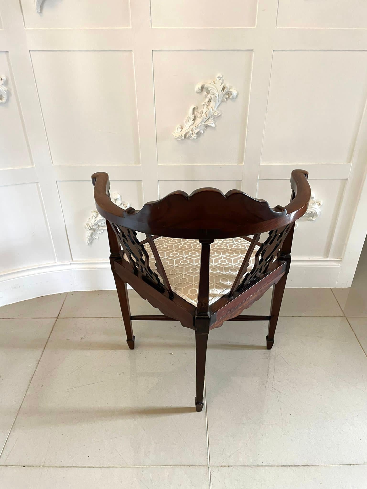 English Quality Antique Edwardian Mahogany Inlaid Corner Chair