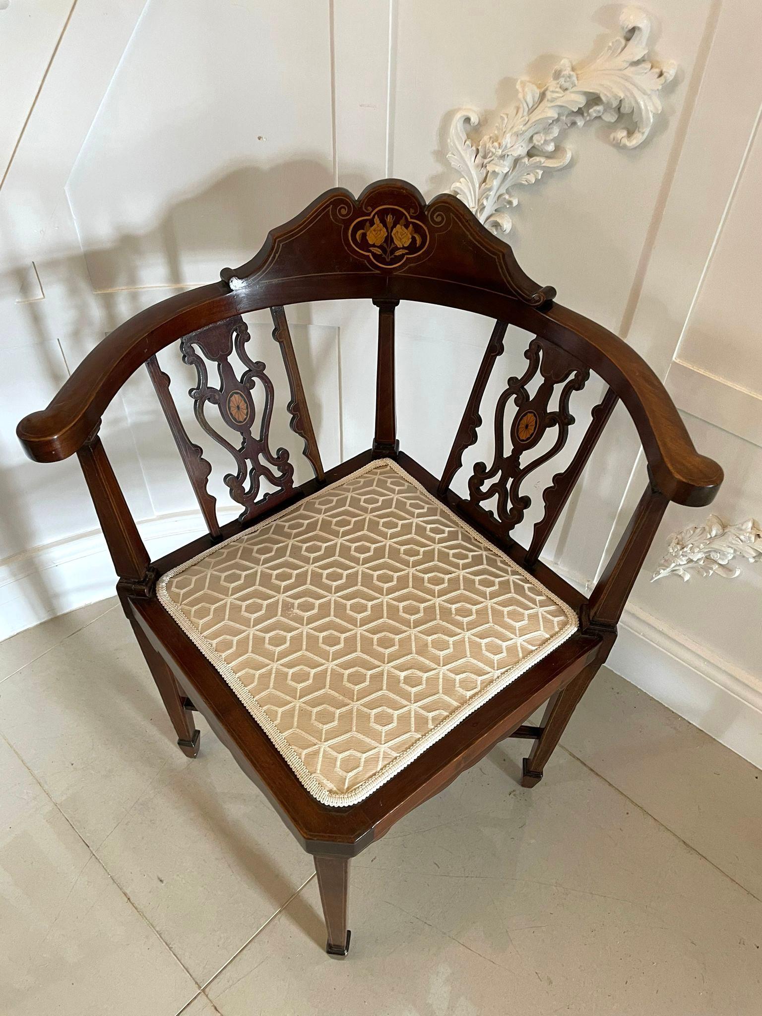 Inlay Quality Antique Edwardian Mahogany Inlaid Corner Chair