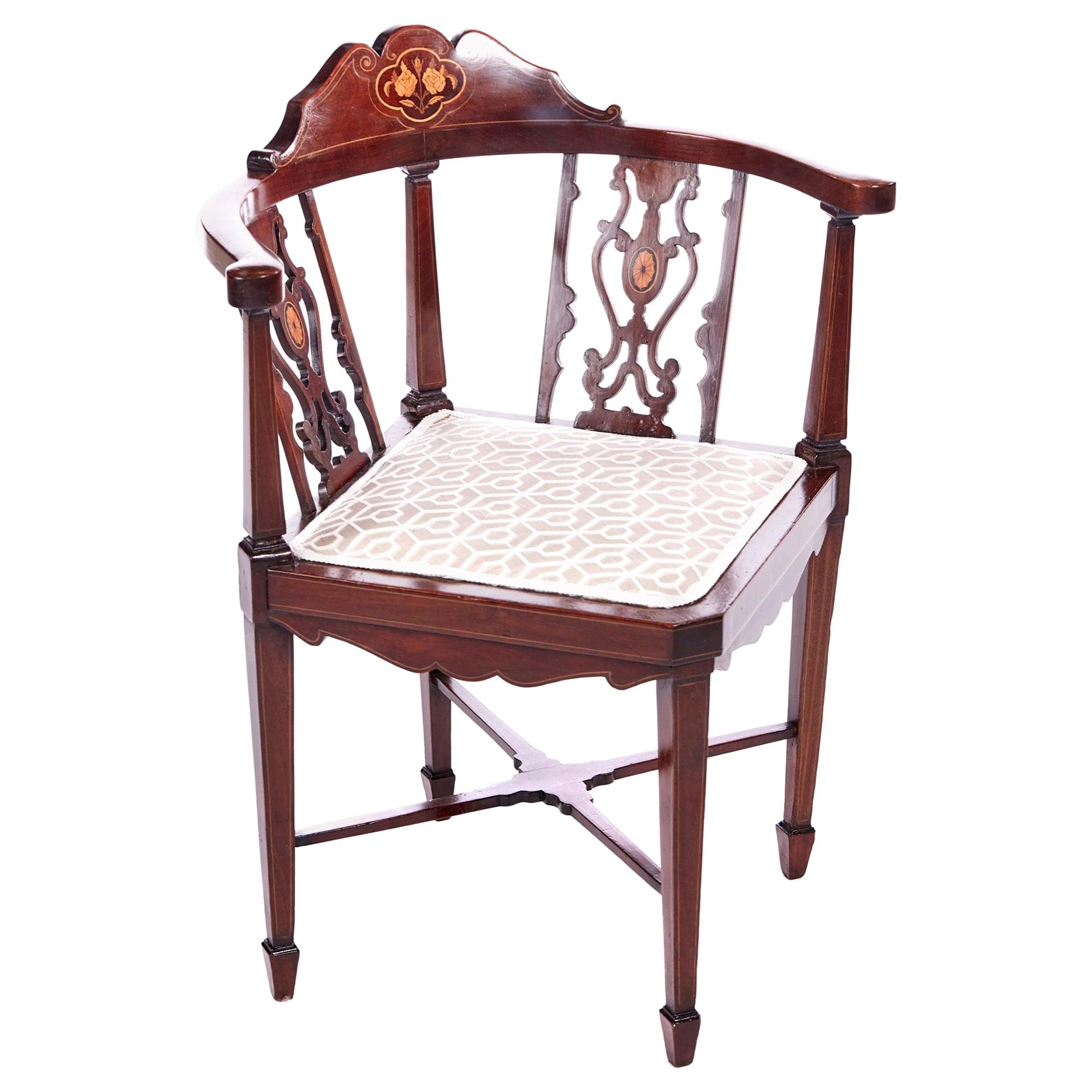 Quality Antique Edwardian Mahogany Inlaid Corner Chair