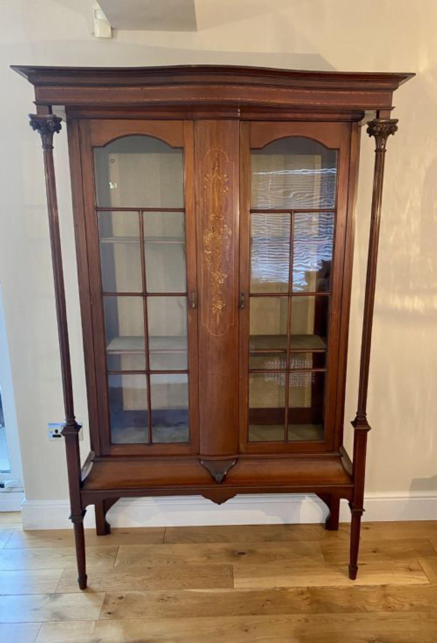 20th Century Quality antique Edwardian mahogany inlaid display cabinet For Sale