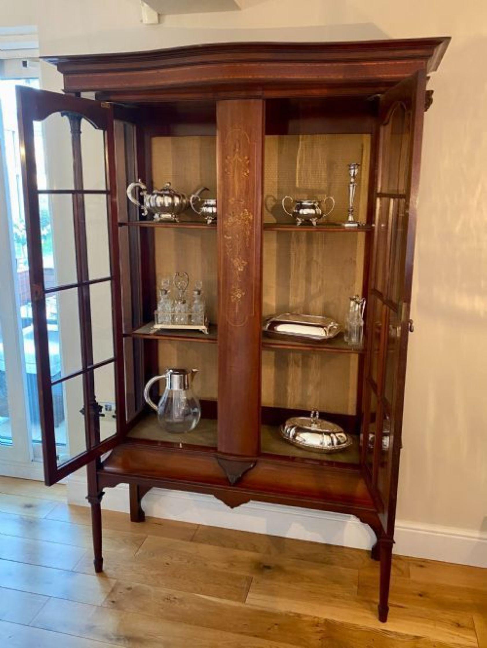 Glass Quality antique Edwardian mahogany inlaid display cabinet For Sale
